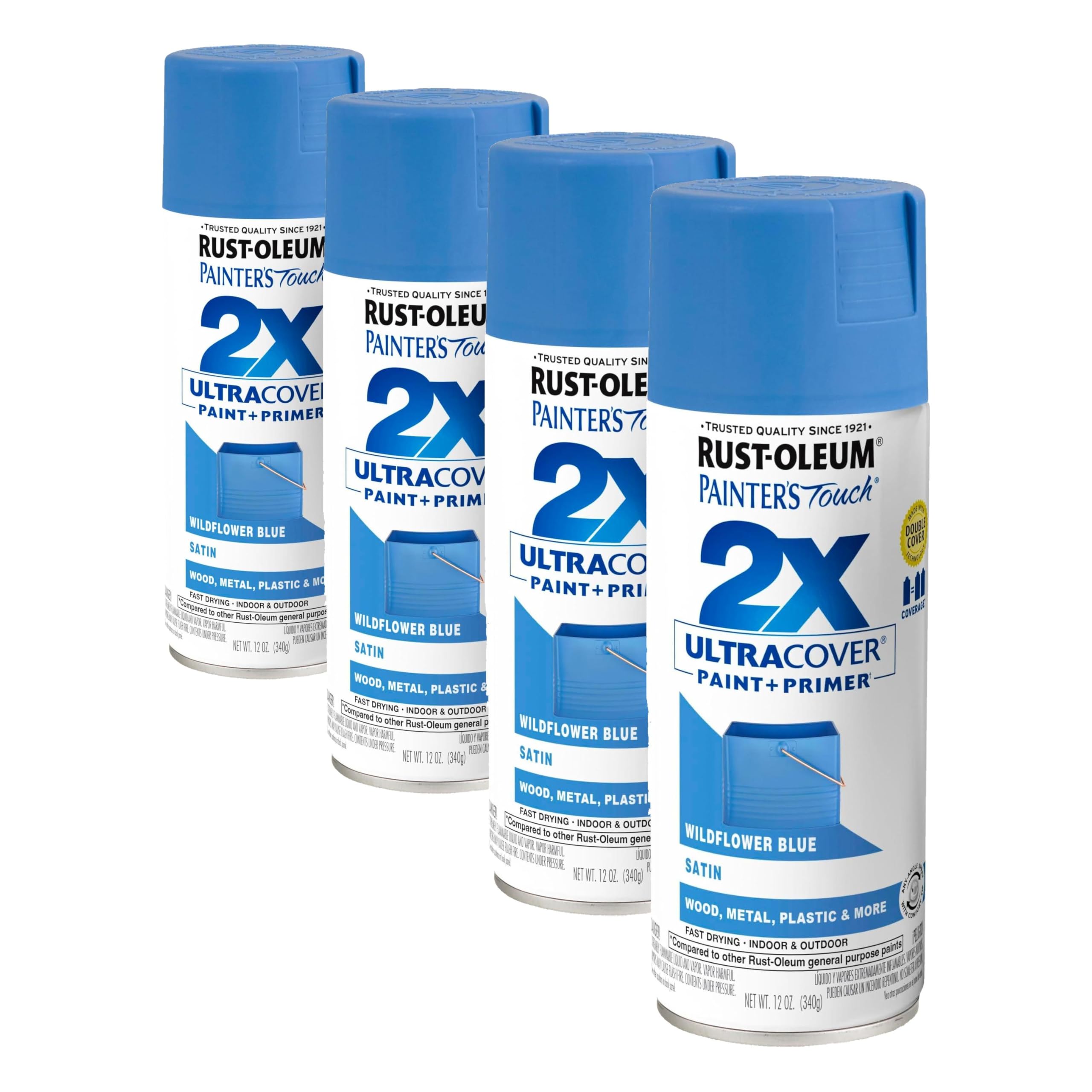 Rust-Oleum 334080 Painter's Touch 2X Ultra Cover Spray Paint, 12 oz, Satin Wildflower Blue (Pack of 4)