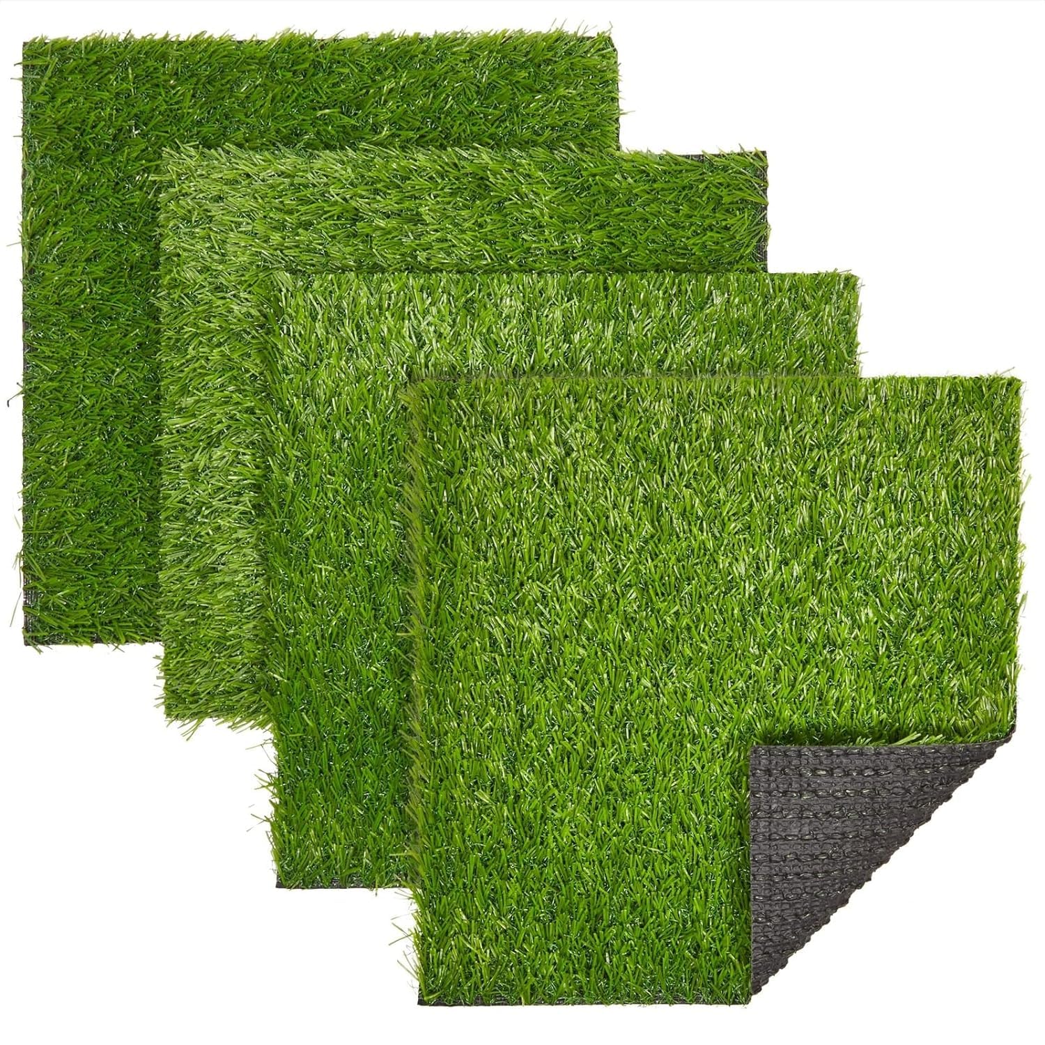 Dreamlover 4 Pack Artificial Grass Turf Mat, Carpet, Faux Grass Rug with Waterproof Backing for Home, Garden, Lawn, Balcony, Door, Patio, Pool, Outdoor, 12x12 inch, Green, Non- Slip