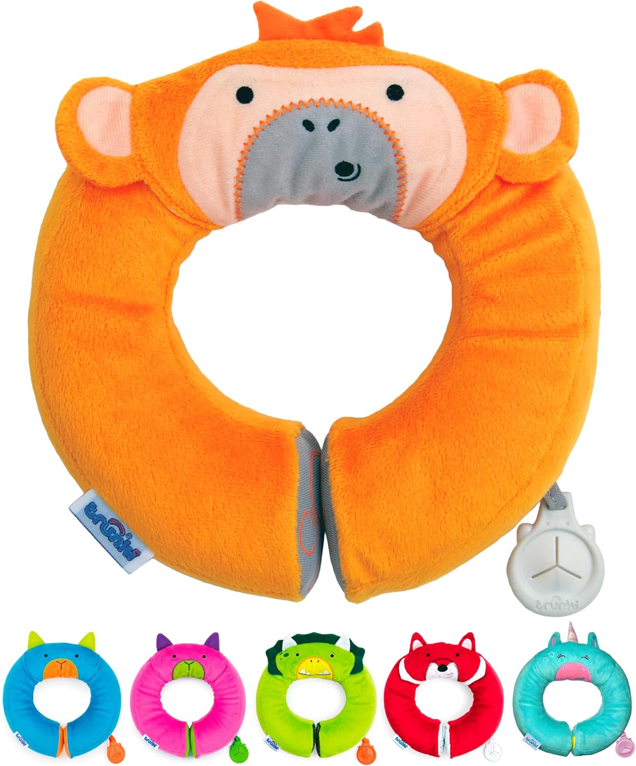 Trunki Kid’s Travel Neck Pillow and Chin Rest | Support Sleepy Heads in The Car Seat, Plane, Bike or Pram | Yondi Small Mylo Monkey (Orange)