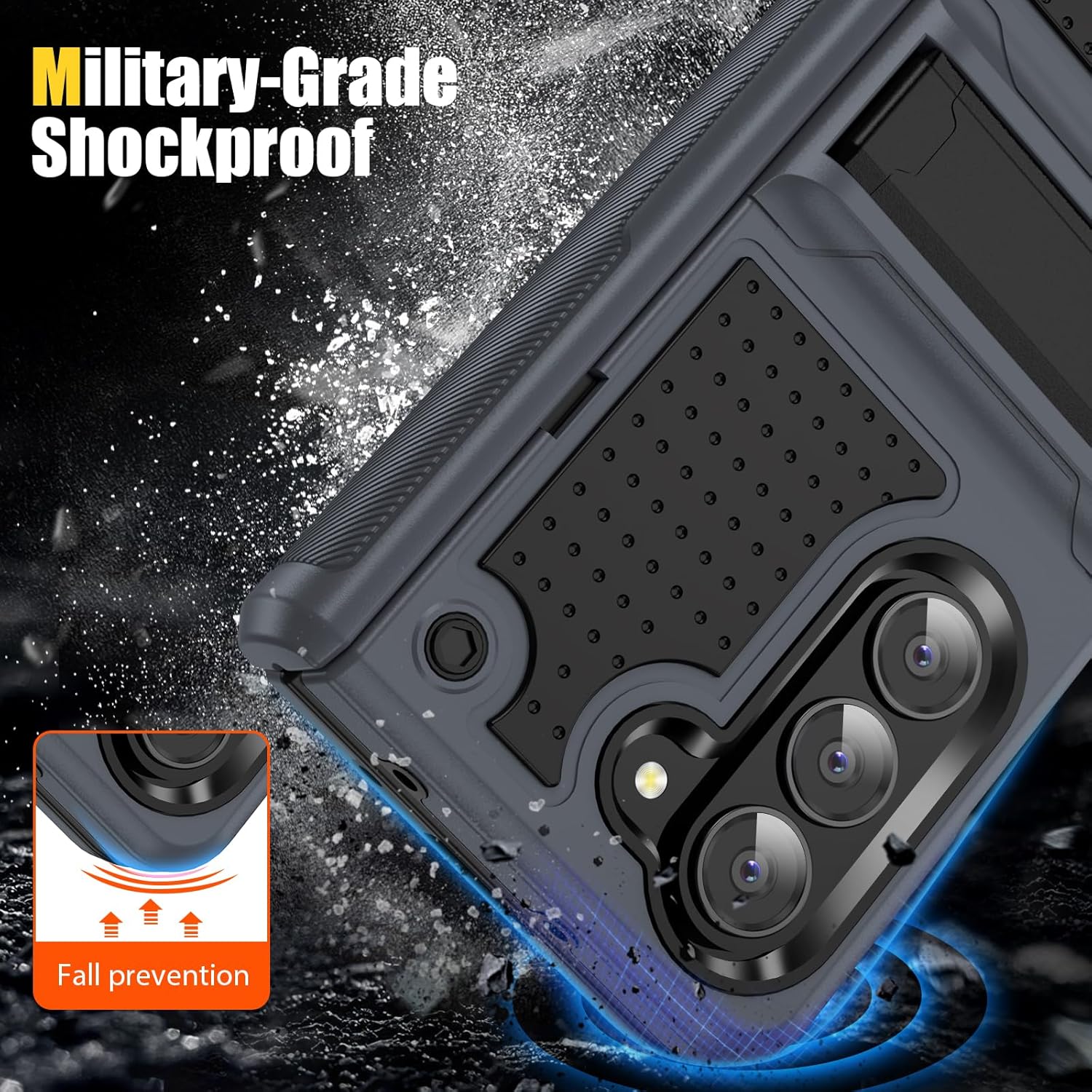 for Galaxy Z Fold 5 Case, Shockproof 2 in 1 Silicone Rubber with Hard PC Rugged Full Body Protection Phone Cover for Galaxy Z Fold 5, Black/Grey(YZ-76)