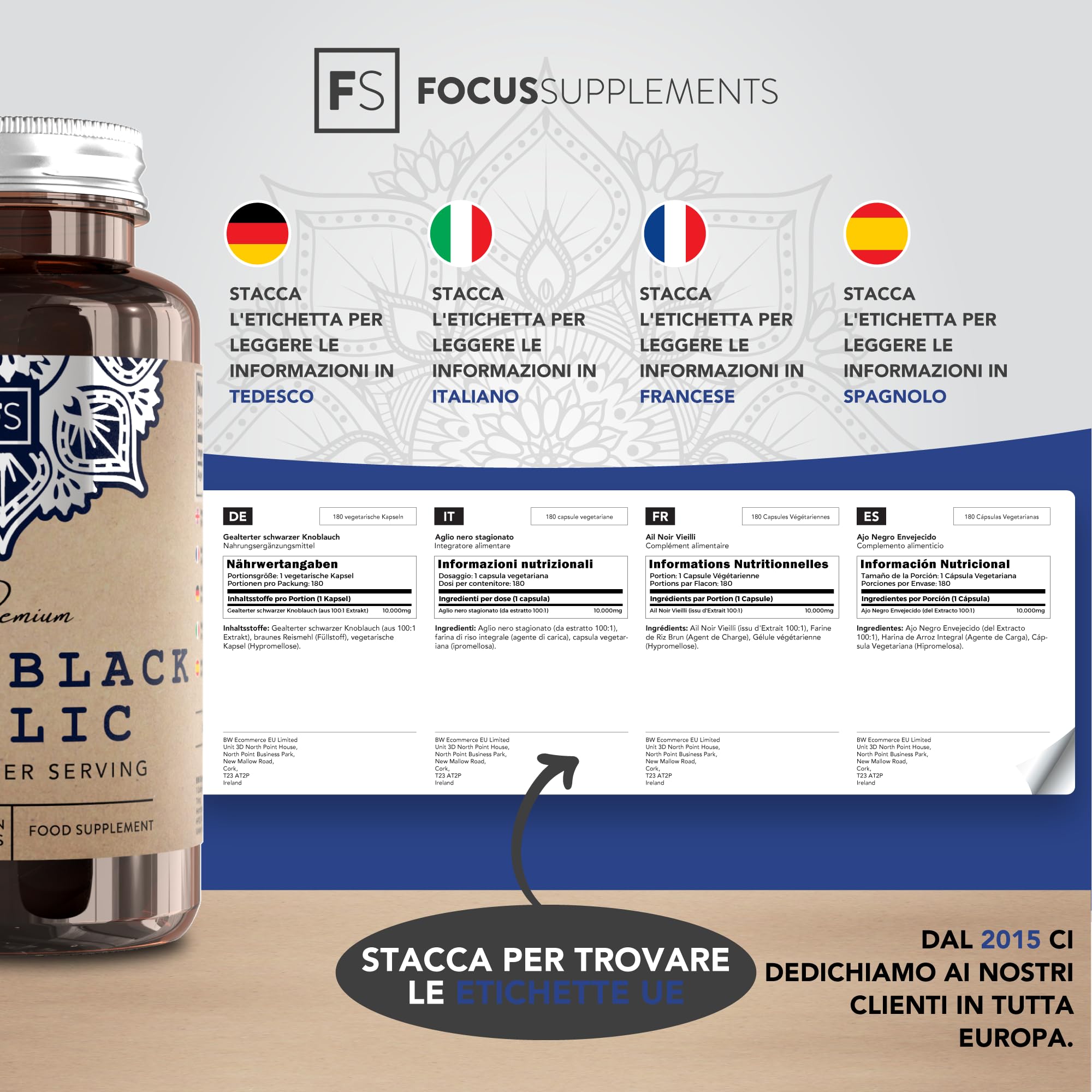 FS Aglio Nero Capsule | 180 Integratore Aglio Capsule ad Alta Potenza - 10.000mg Black Garlic Nero Fermentato per Capsula | Non-OGM, Senza Glutine e Allergeni | Prodotto nel RU