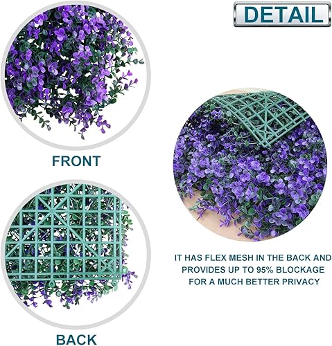 Miniatura 4 de COARBOR Paquete de 6 paneles artificiales de lavanda de 20 x 20 pulgadas, valla de fondo de seto, valla de privacidad, valla decorativa perfecta