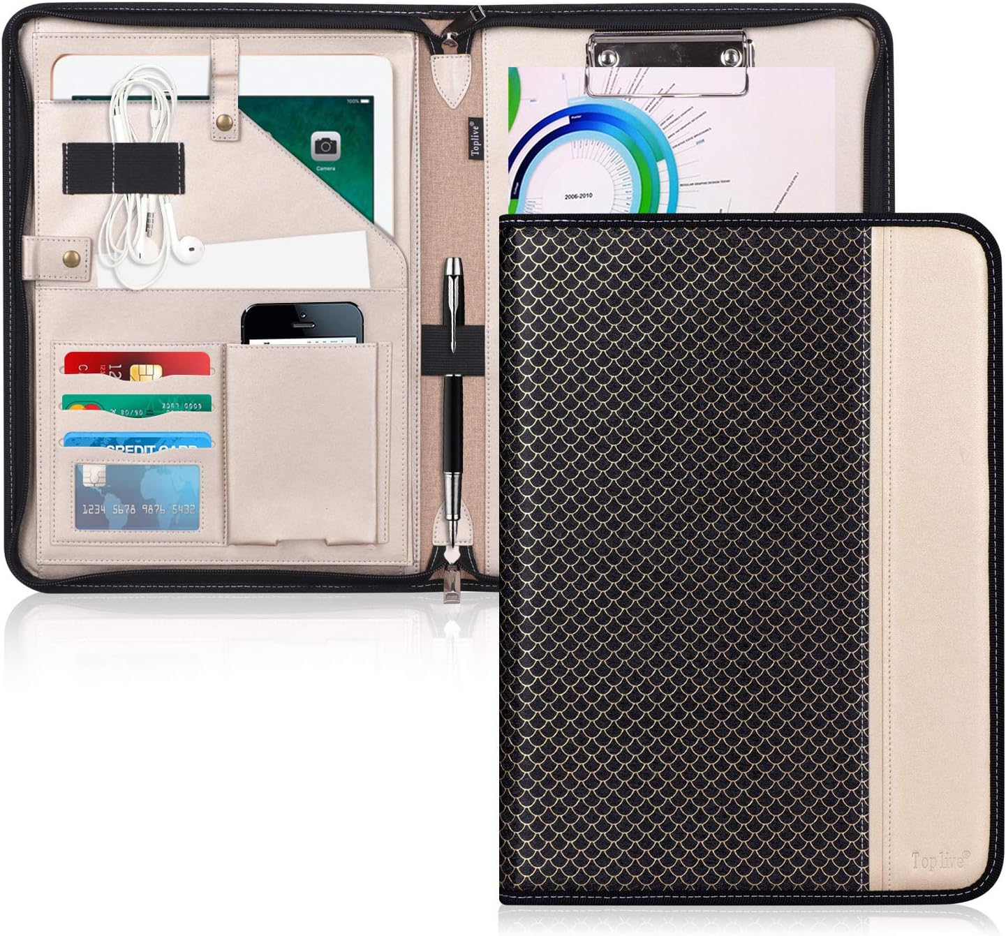 Toplive Zippered Padfolio Portfolio Case,Executive Business Conference Folder