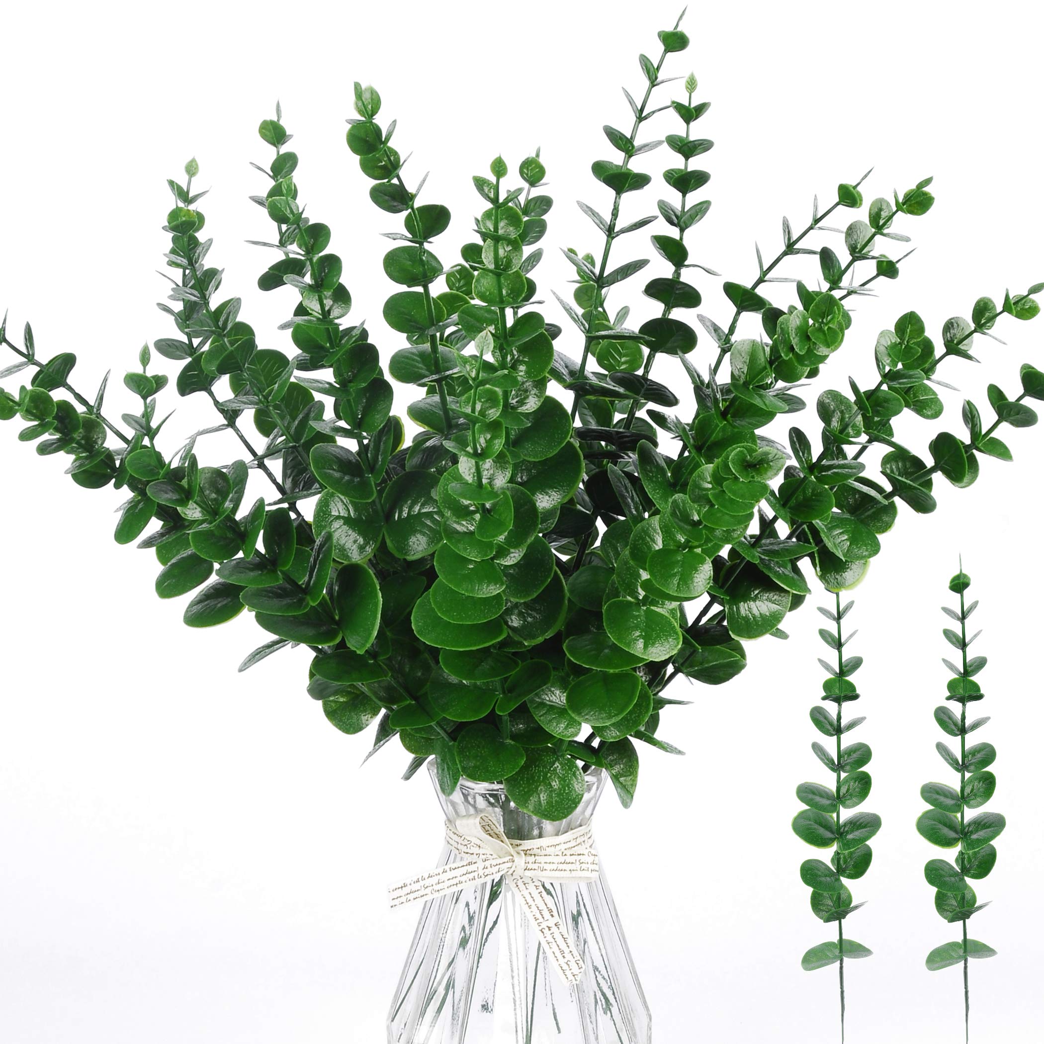 Miracliy 24 PCS Artificial Eucalyptus Stems Leaves Bulk, Faux Eucalyptus Greenery Stems for Vase Wedding Home Garland Decor