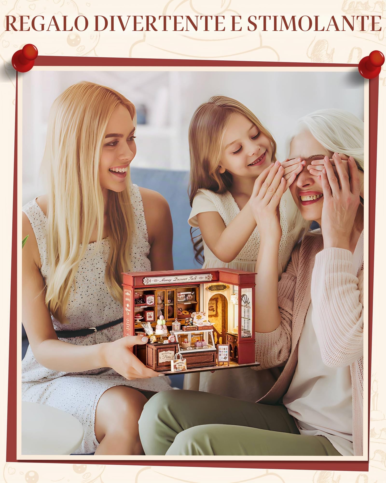 ROBOTIME DIY Miniature House in Legno Negozio di dolciumi, Case in Miniatura da Costruire con LED per Adulti e Bambini, Regalo di Compleanno