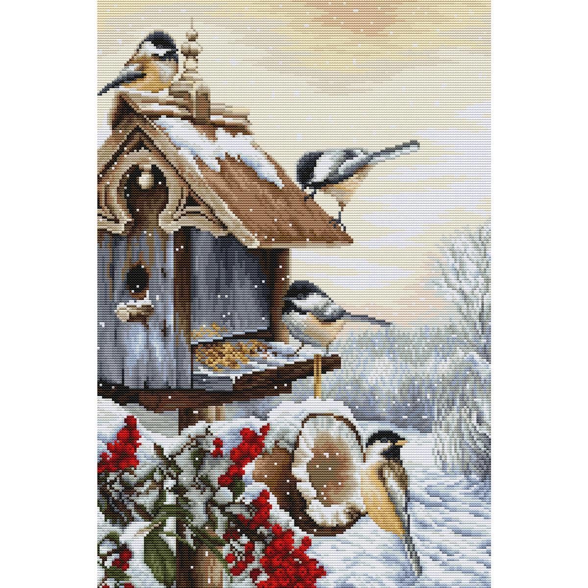 Luca-S Multicoloured Cross Stitch Kit Bird House, Bu4021, Needlecraft Kit