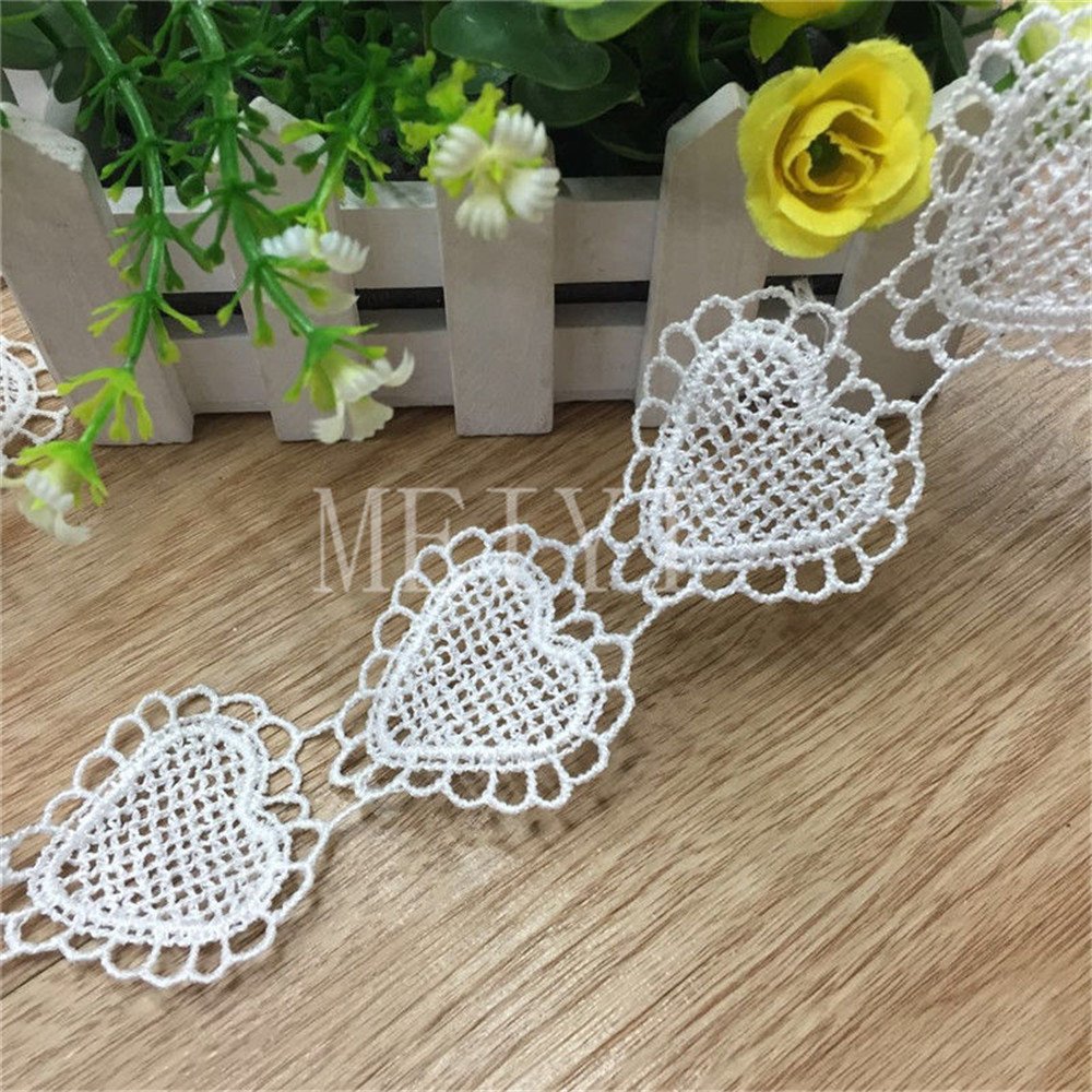 Qiuda 5 Yards Hart Kant Rand Trim Lint 4,5 cm Breedte Vintage Wit Trimmings Edge Stof Geborduurd Applique DIY naaien ambacht Bruidsjurk Versiering Party Decor Kleding Borduren