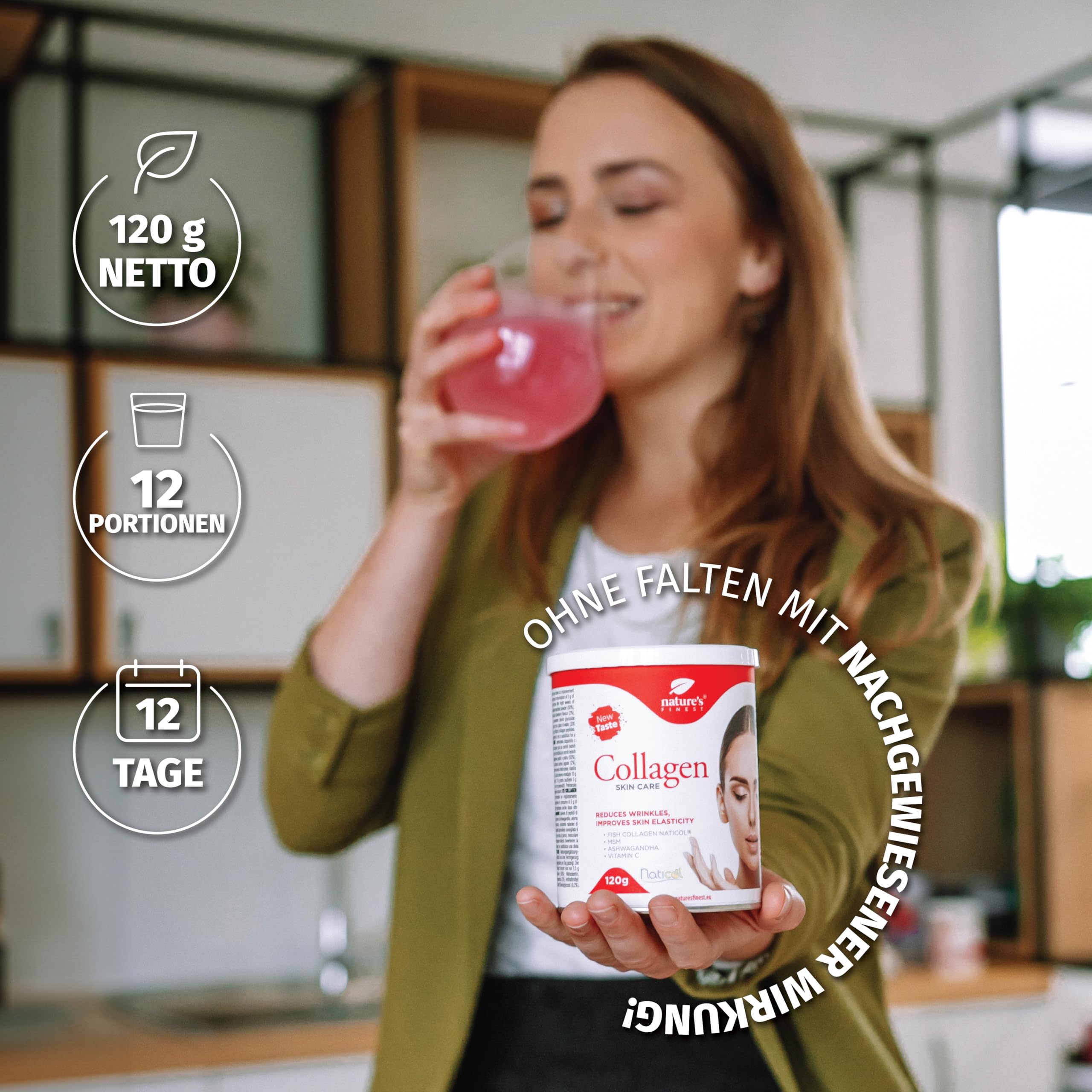 Nature's Finest Collagen SkinCare - Marine Kollagen Pulver Hochdosiert (5000mg) - Kollagen-Präparate mit Vitamin C - Unterstützt Haare, Nägel und Haut - Kollagen zum Trinken