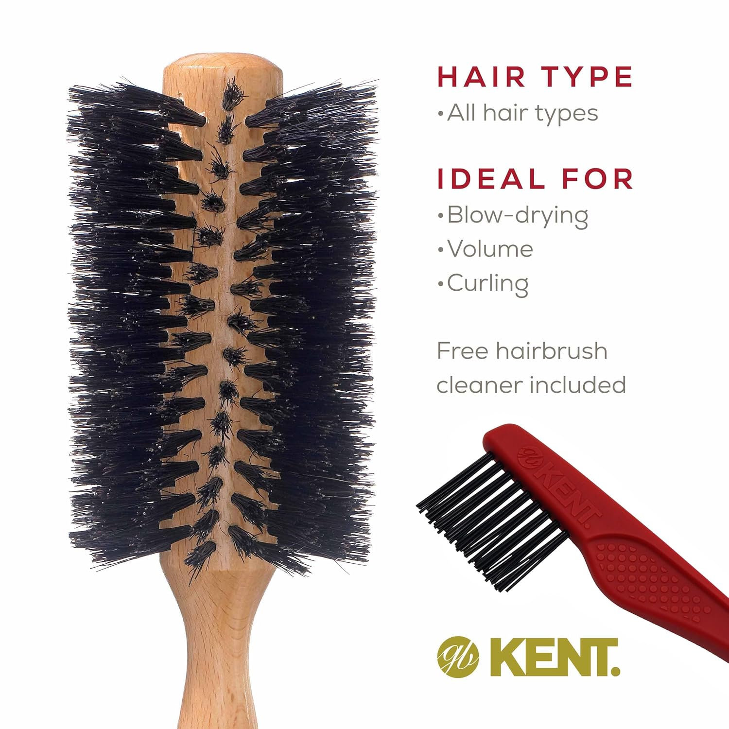 Kent LBR2 Finest Hair Brushes for Women Blow Dry Brush Made of Beechwood -Spiral Radial Boar Bristle Hairbrush for Short or Shaped Hair - Royal Salon Style Straightening Pure Wood Brush from Kent