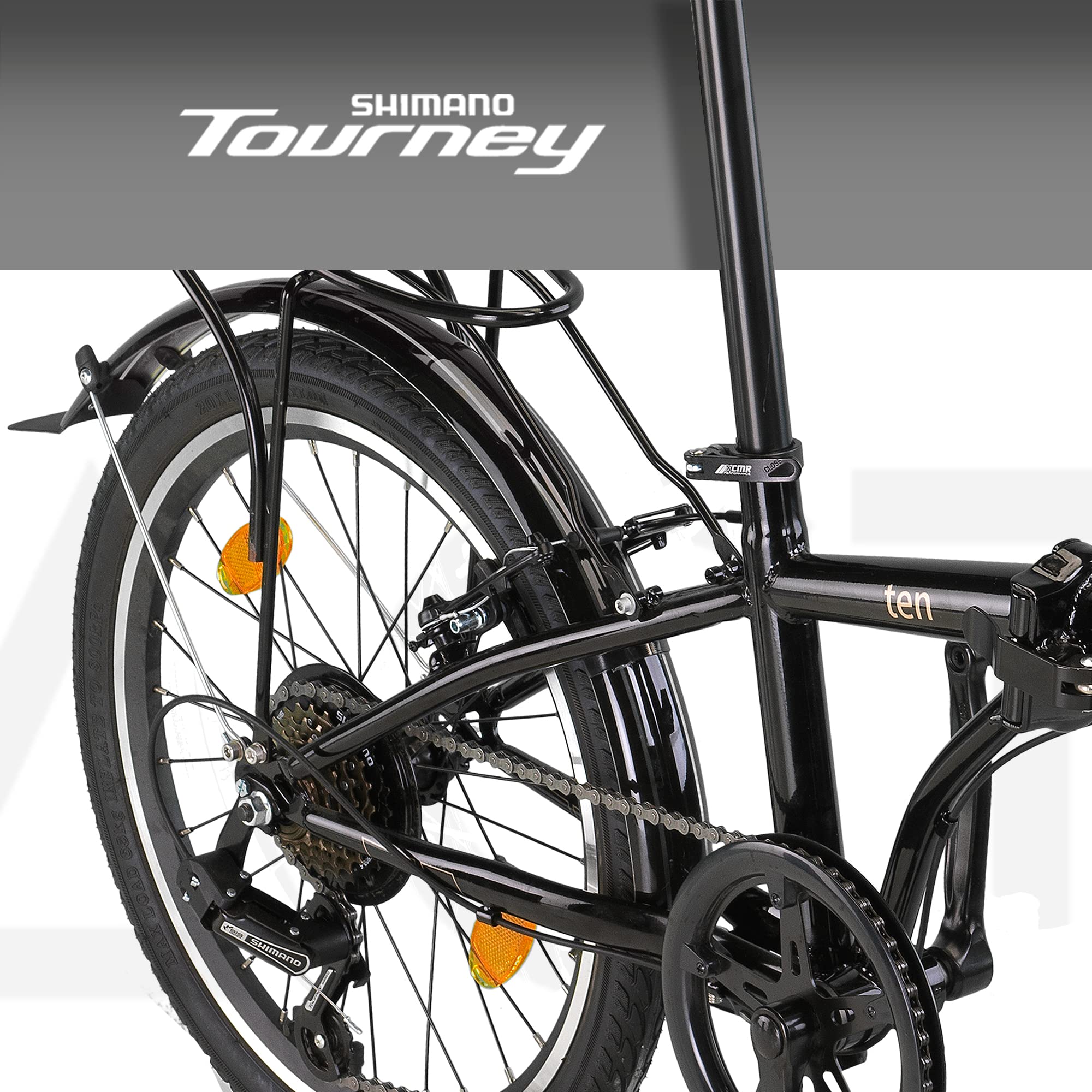 PACTO Ten Bicicleta plegable de 20 pulgadas con sistema de plegado rápido (10 segundos), marco de acero, peso ligero (16 kg), Shimano de 6 velocidades, frenos en V y llantas de aluminio de doble pared