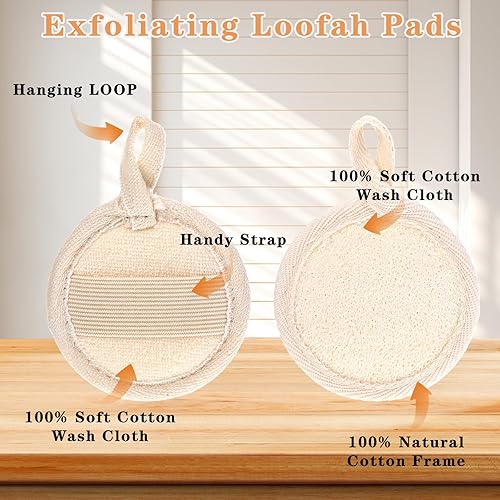 Organic Loofah Face Scrubber Pads - 4Pcs Exfoliating Sponge