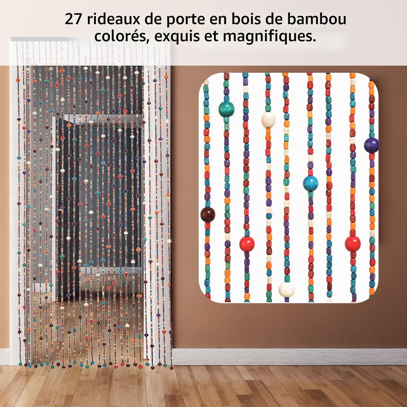 Rideau de porte en perles - Style bohème - En bambou - Convient pour fenêtres, portes, caravanes, comme décoration et moustiquaire - 90 x 190 cm