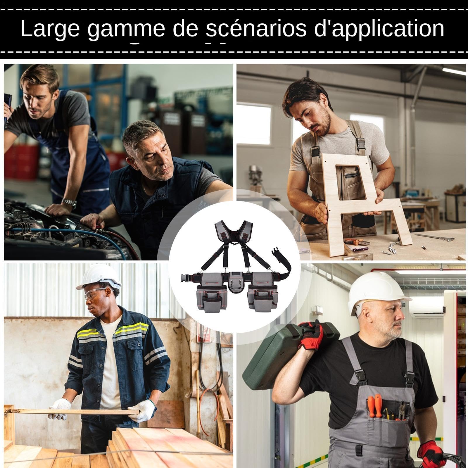 Pochette à outils à bretelles, ceinture à outils avec bretelles - Ceinture à outils de construction robuste,Organisateur d'outils de ceinture de travail Portable, ceinture à outils de