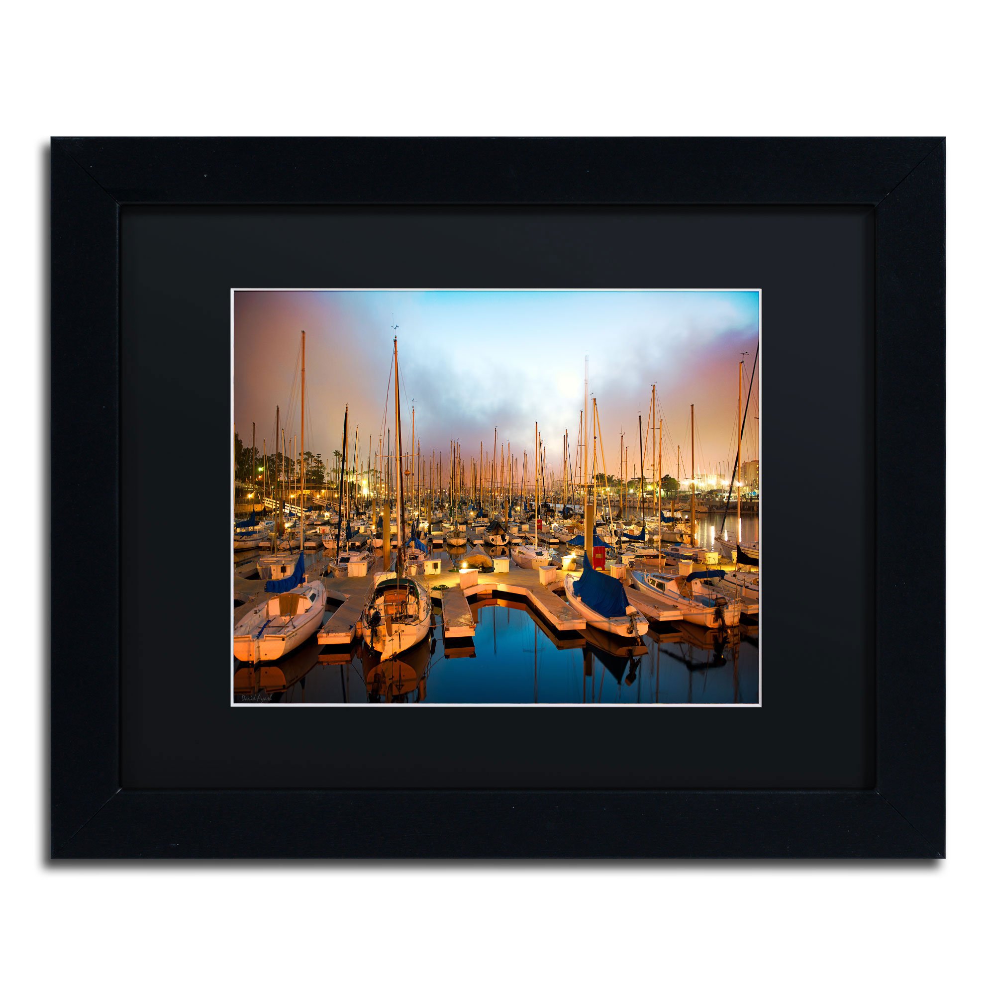 Marina Del Rey-Southern California Framed Art by David Ayash, 11 by 14-Inch, Black Matte with Black Frame