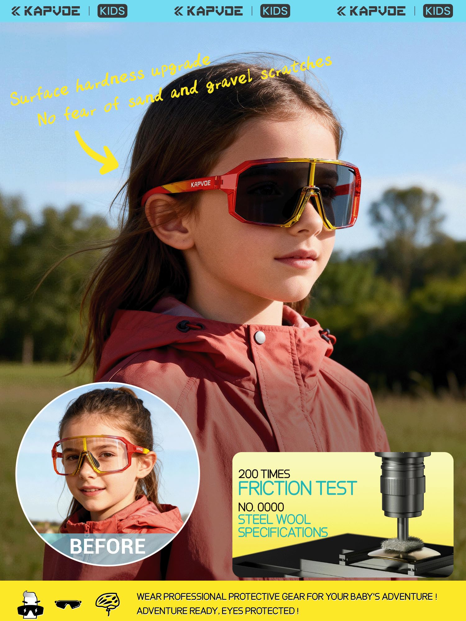 KAPVOE Gafas de sol Polarizadas para Niños Gafas de Ciclismo Juvenil Softball Béisbol Tenis Montura TR90 K9029