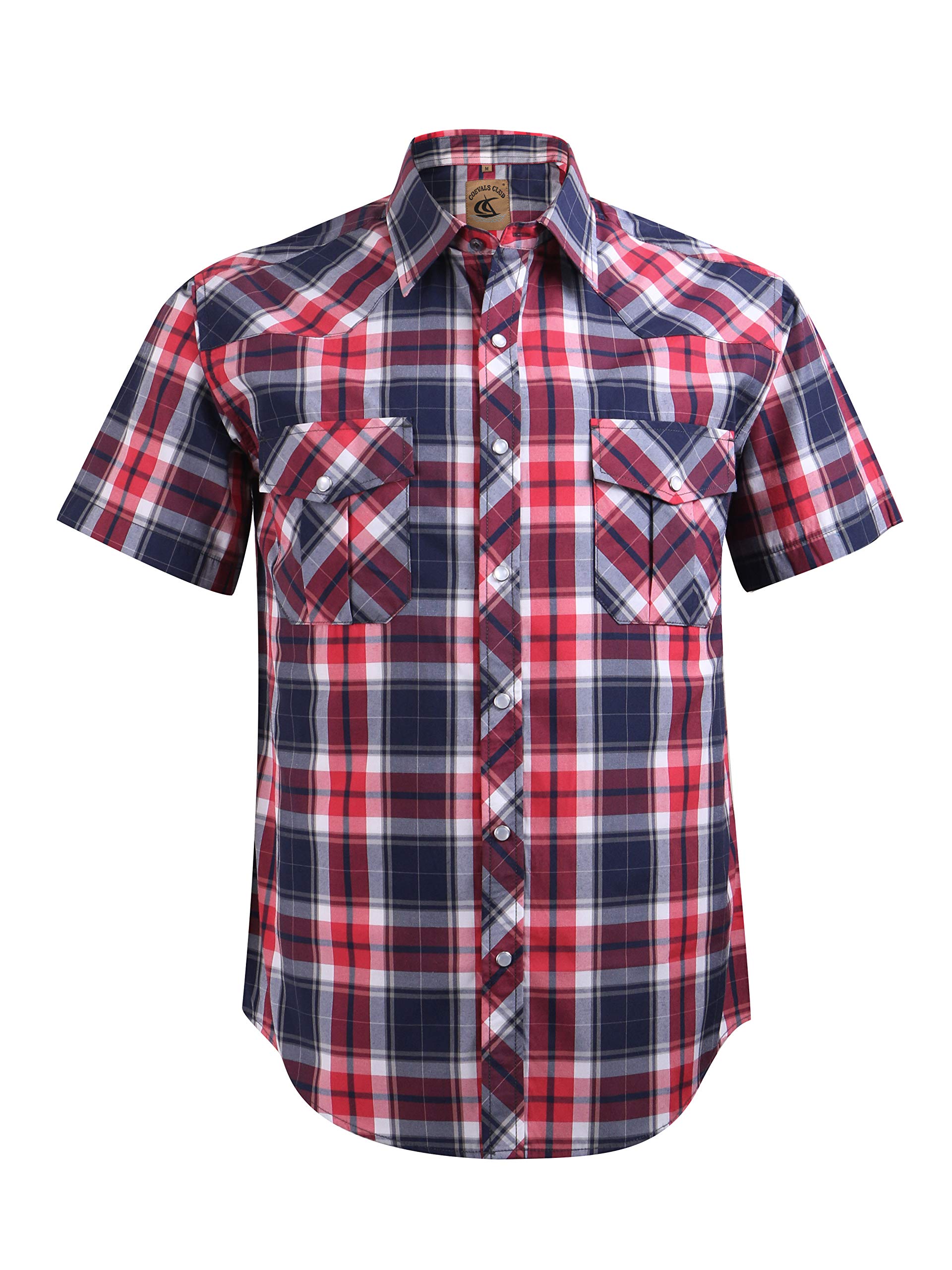 COEVALS CLUB Men's Western Cowboy Short Sleeve Pearl Snap Casual Plaid Work Shirts