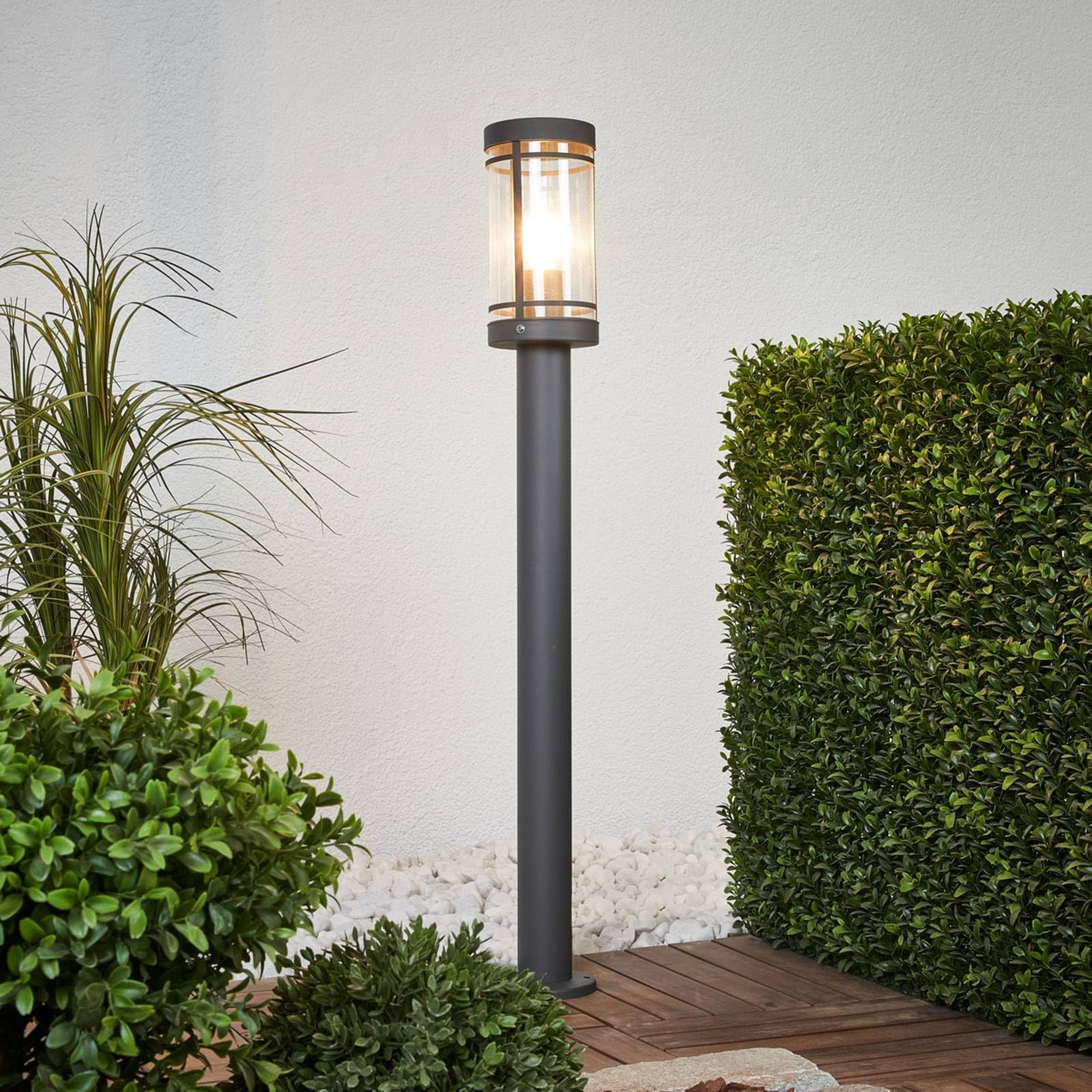 Lindby Djori Luminaire extérieur Borne lumineuse Gris Inox E27 1 lampe