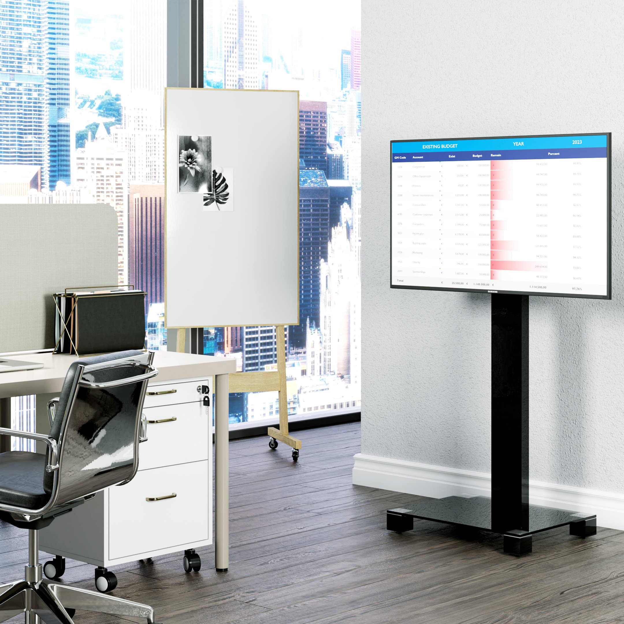 SONOROUS PL-2510 Premium TV Stand for Living Room - Luxury TV Floor Stand with Tempered Glass Base and Wheels - LED TV Mount Stand Bracket Supports Swivel 24 Degrees