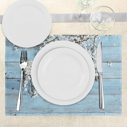 Miniatura 3 de Ambesonne Juego de 4 alfombrillas rústicas, flores de temporada cálidas en madera fragilidad de primavera, manteles individuales de tela lavable