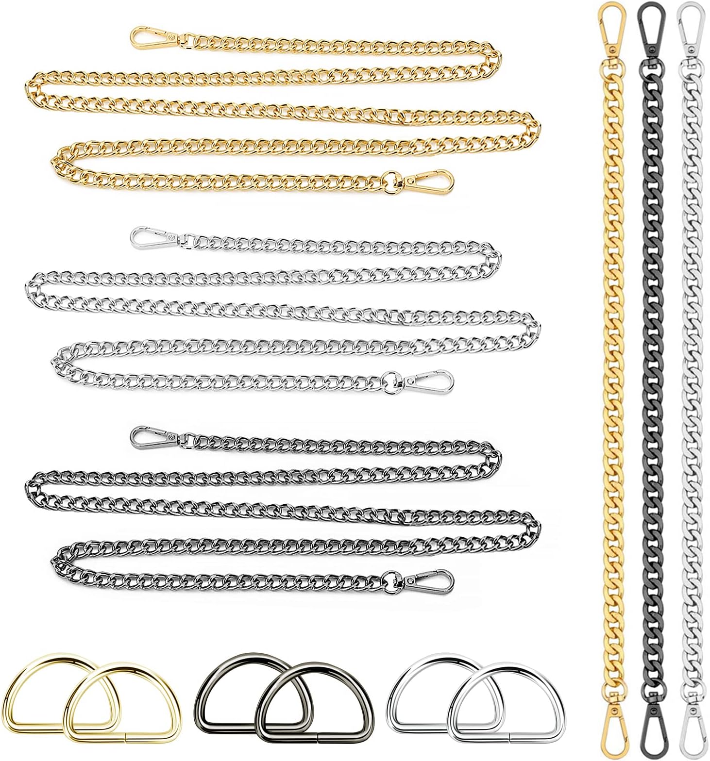 MONCAP 6pcs Handbag Chain Straps DIY Handbag Chain with Buckles Metal Shoulder Crossbody Chain with 6pcs D Rings for Wallet Clutch Bag