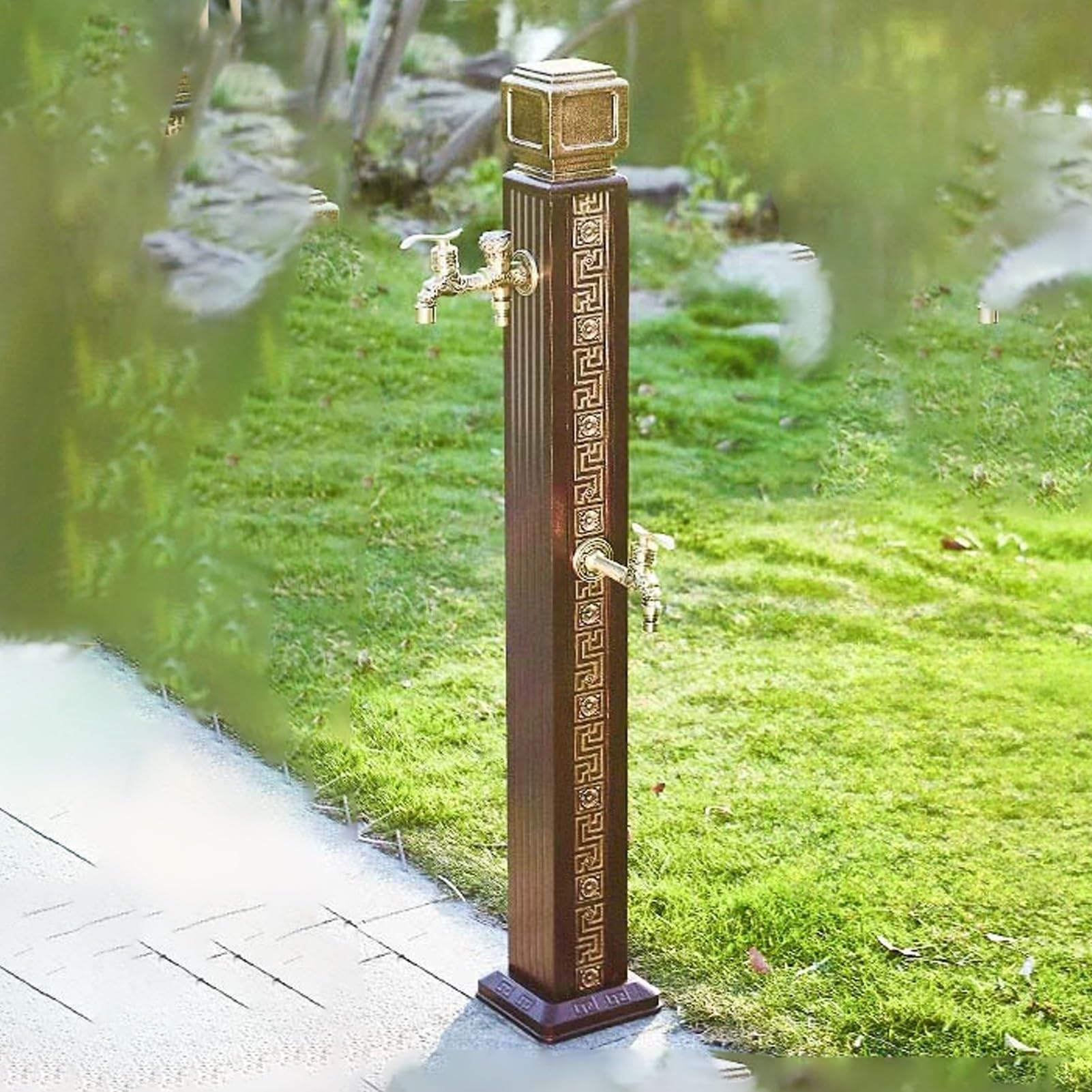 BHGFYXBS Outdoor Retro Garden Water Column, Brass Freestanding Hose Holder With Faucet, Freeze-Crack Design For Car Washing & Watering - Ideal For Gardens,Brass B-110CM/43.3IN