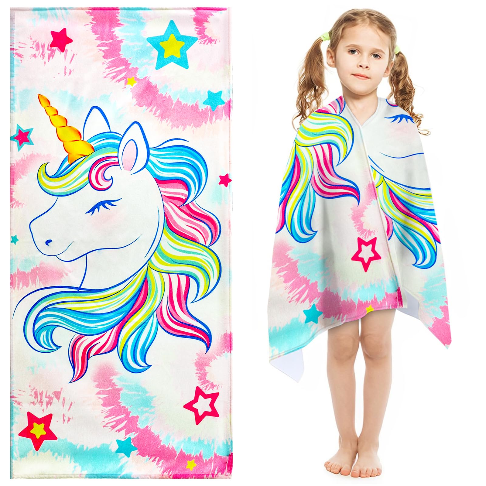 CHMMY Toalla Playa Niño, Toalla de Baño, Ultra Absorbente Secado Suave Toalla Playa para Niña Niños Bebe 70 x 150 cm (Unicornio)