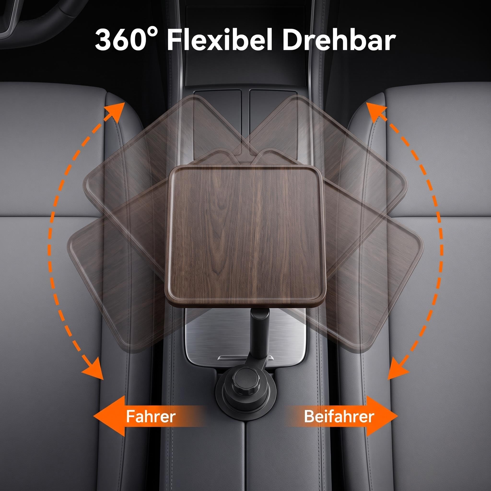 Autotisch für Laptop, geeignet für Arbeiten und Pausen im Fahrzeug mit 360°, Laptophalterung aus Holz für das Auto Tisch Tablett, Für Tesla Model Y/3/S, Ford F150 und die meisten Anderen Fahrzeug