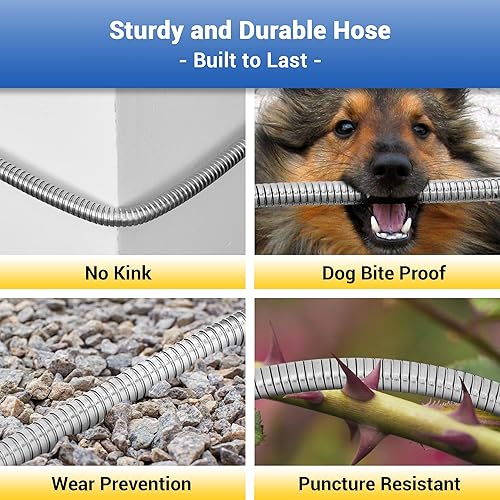 Miniatura 5 de Manguera de jardín de metal, manguera de agua de acero inoxidable resistente de 75 pies con boquilla de pulverización de 8 modos, accesorios de 34