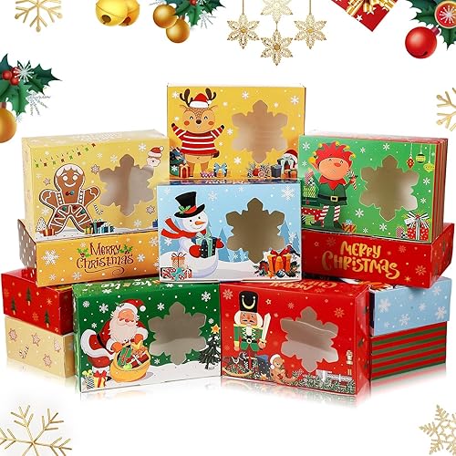 Beeveer 24 cajas de galletas de Navidad para regalo, cajas de golosinas de Navidad con ventana, recipientes de galletas de Navidad de 8.7 x 5.7 x