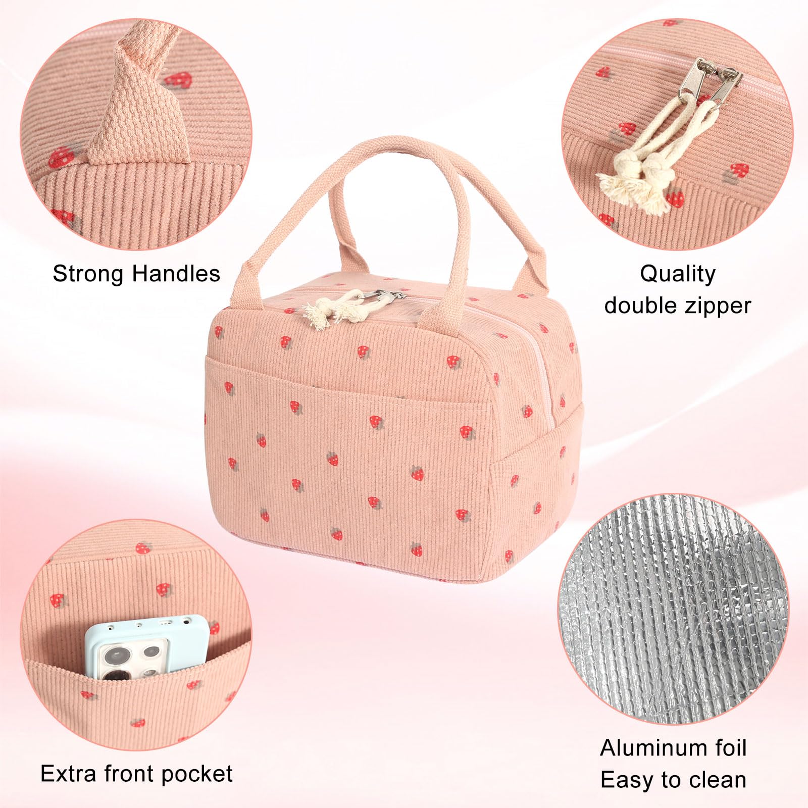 Sac Isotherme Repas 9L Rose - Isolation Aluminium, Imperméable | Poches Multiples Pour Bureau, Travail, Pique-nique