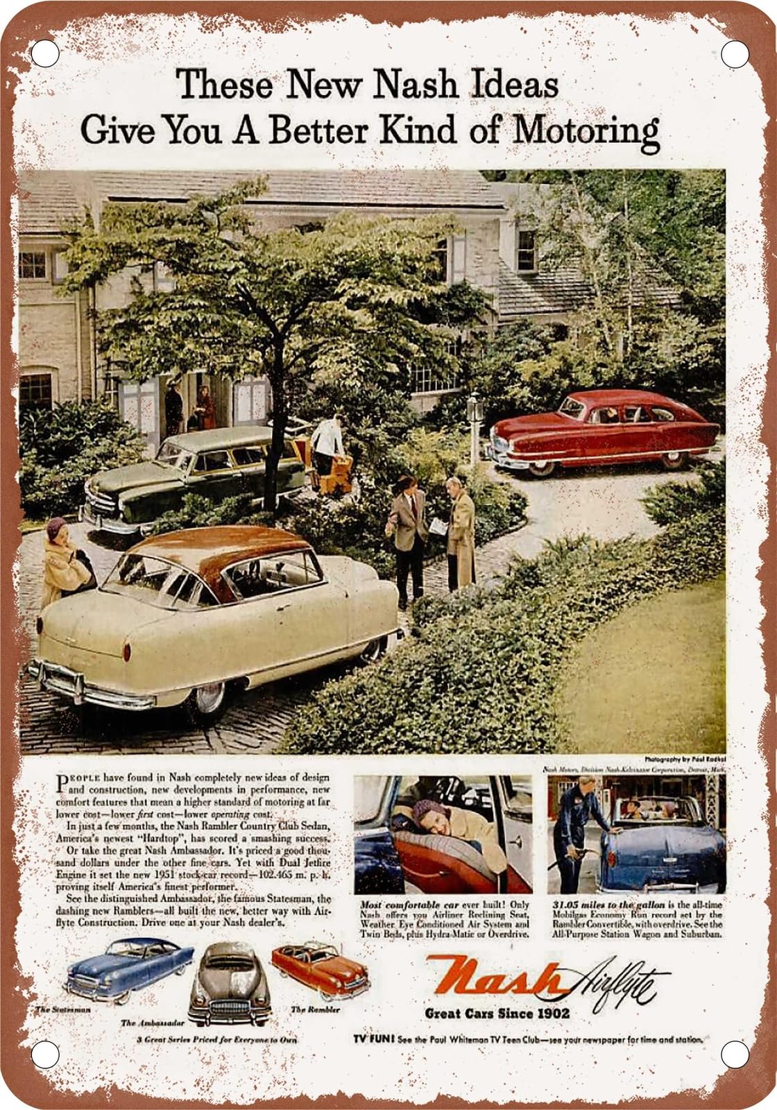Miaomansenstore Metal Sign - 1952 Nash Vintage Ad 09 - Old Retro Rusty Look Home Decor