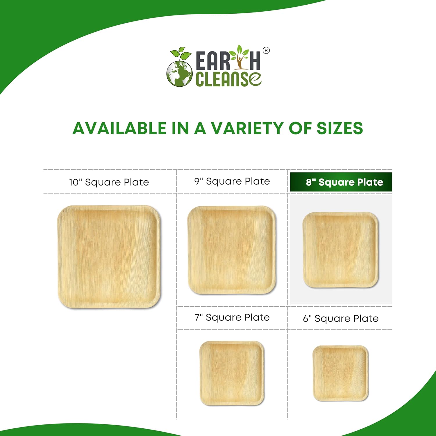 EARTH CLEANSE Palm Plates 10 Inch – Compostable Areca Leaf Square Plates (200 Count) | Biodegradable & Eco-Friendly | Like Bamboo Disposable Plates | Microwave & Oven Safe | USDA BioPreferred