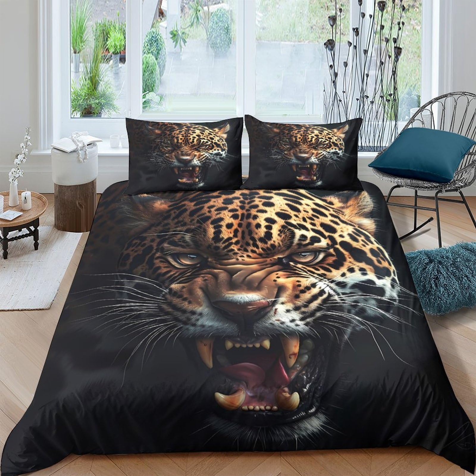 Ctjqhvkz Style-2 3D Printed Roaring Leopard Fitted Sheet Microfiber Anti-Slip Black Panther Mattress Cover For Bedroom Guest Room Dorm Decor Single（135X200cm）