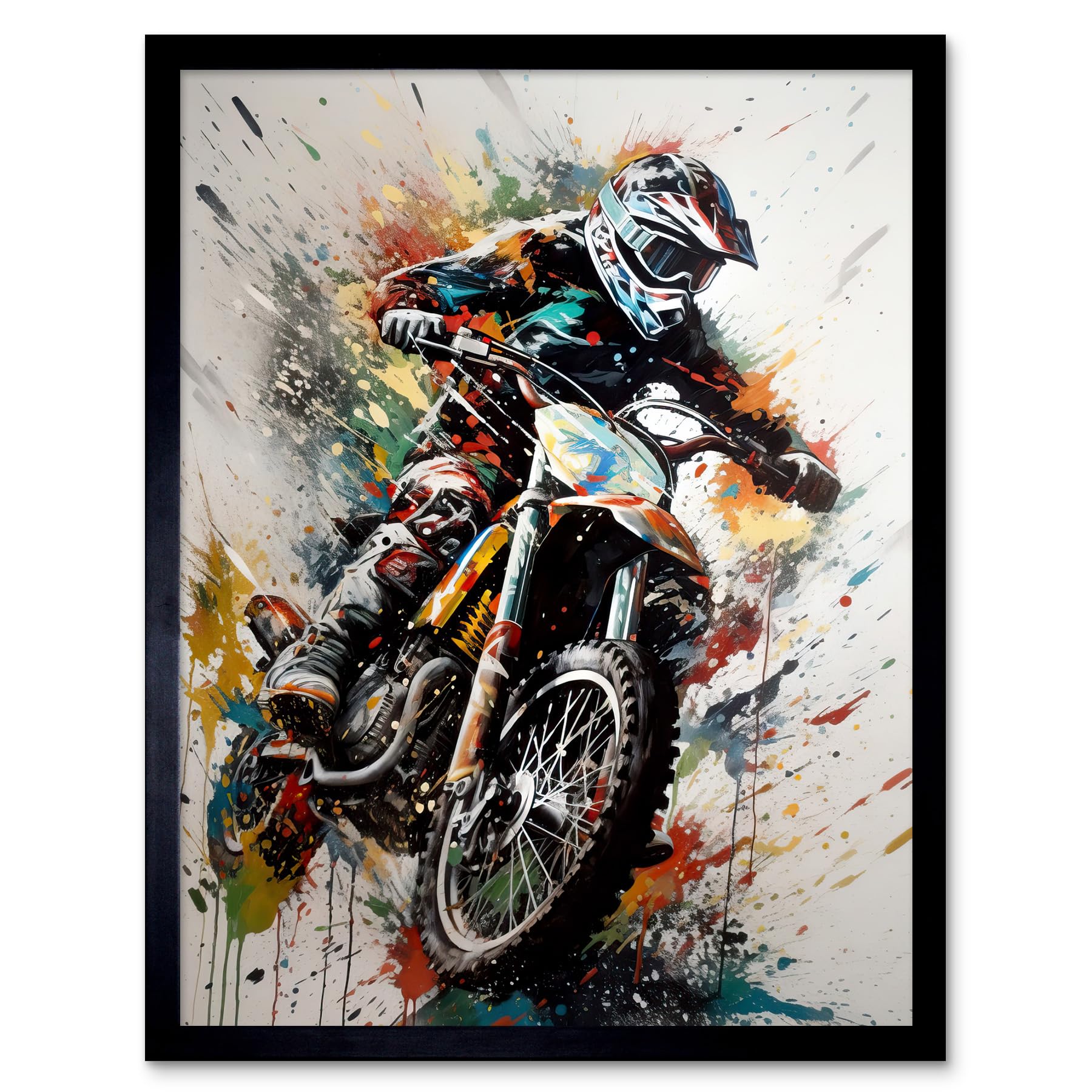 Artery8 Motocross Racer Action Shot Framed Wall Art Print 30 x 41cm