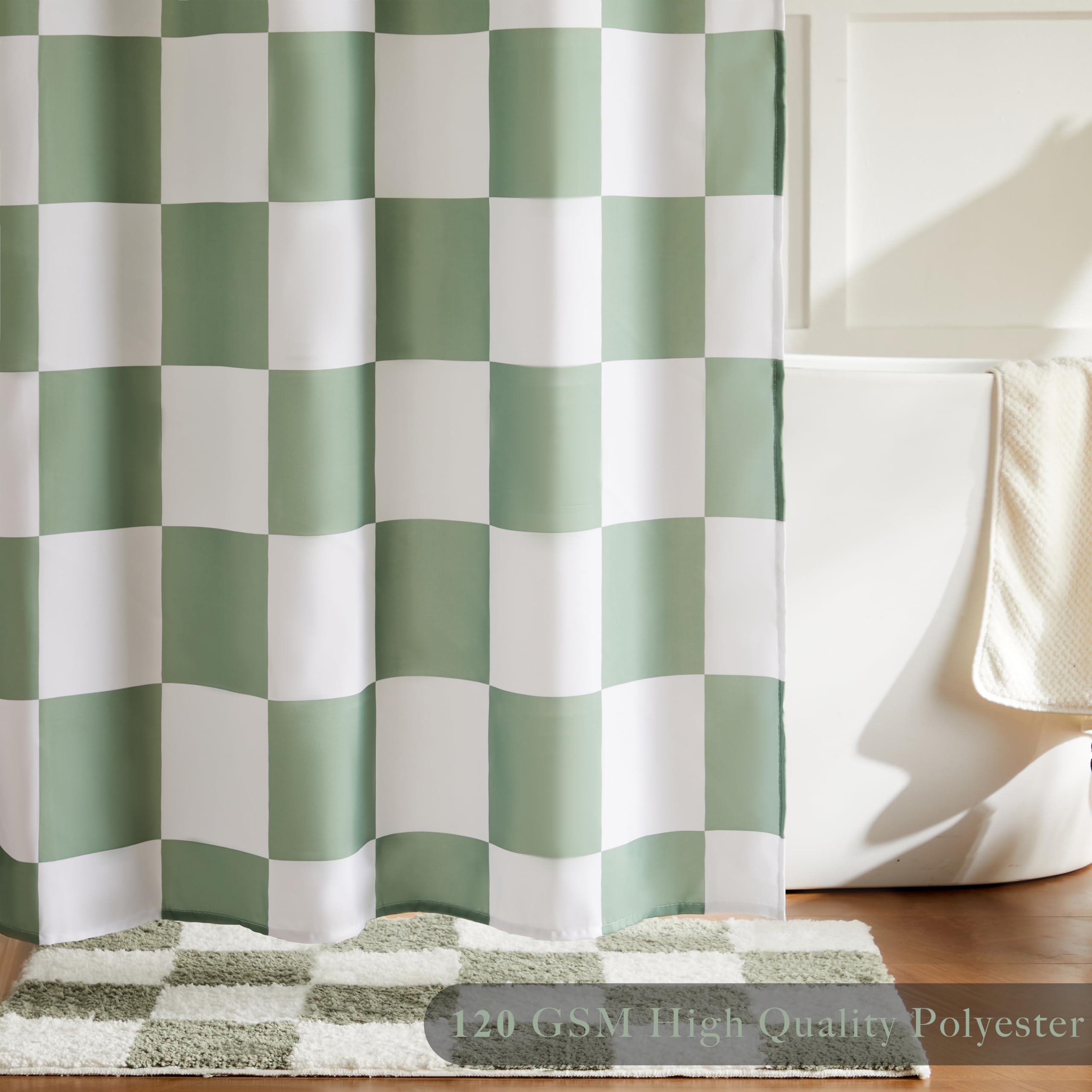 Ohocut Checkered Shower Curtain, Sage Green Shower Curtains for Bathroom Cute Retro Checkerboard Vintage Aesthetic - Image 4