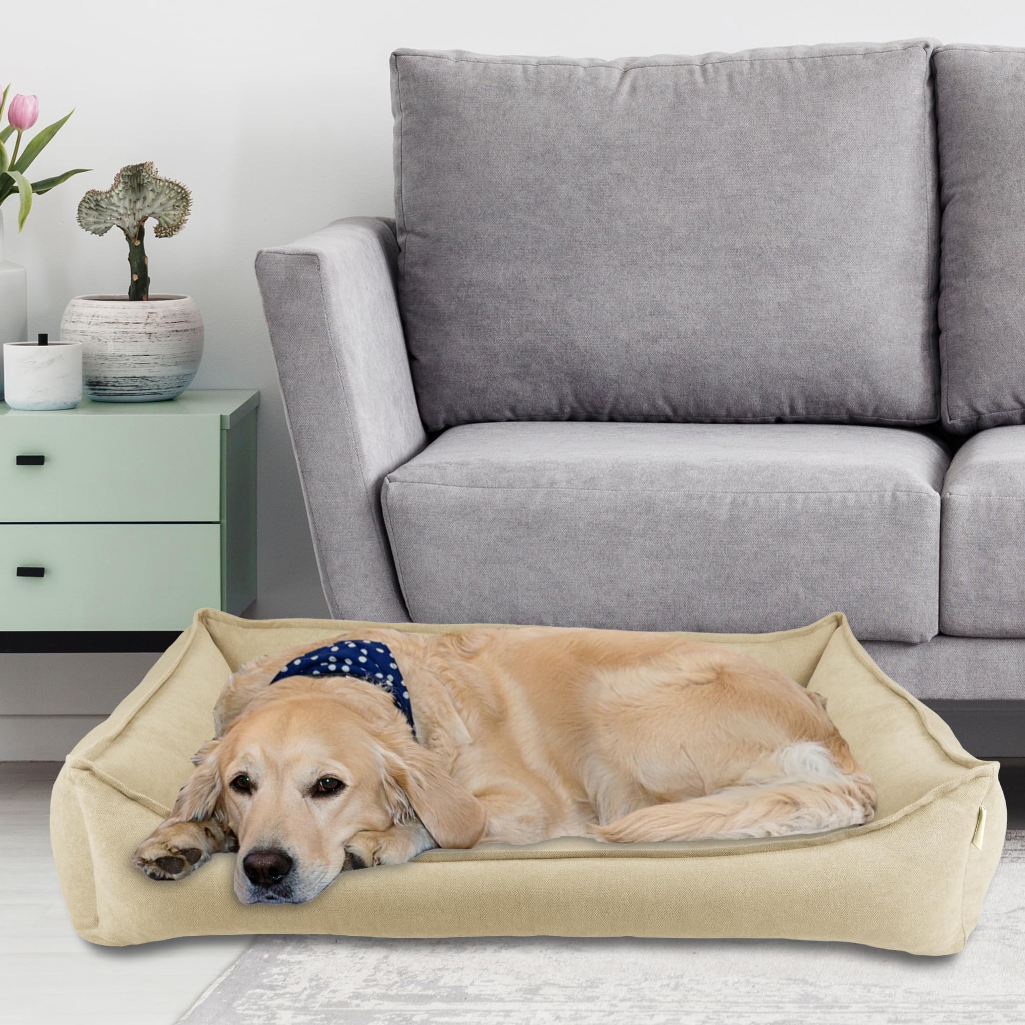 by Arlee Home & Pet Lounger Cresent Orthopedic Eco-Friendly Comfy Removable Washable Cover with Waterproof Lining and Nonskid Bottom Couch Style Pet Bed, Safari