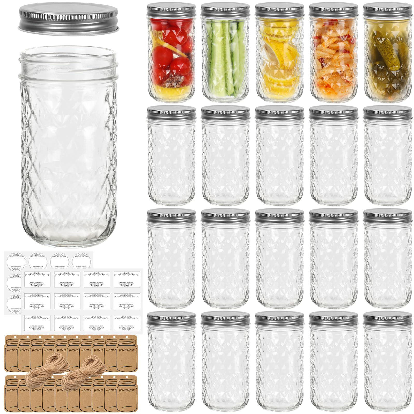 Eathtek 12 oz Mason Jars 20 Pack, 360ml Mini Canning Jars with Regular Lids