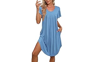 Women's Pleated Front Loose Fit Short Sleeve Nightgowns House Dress with Hand...