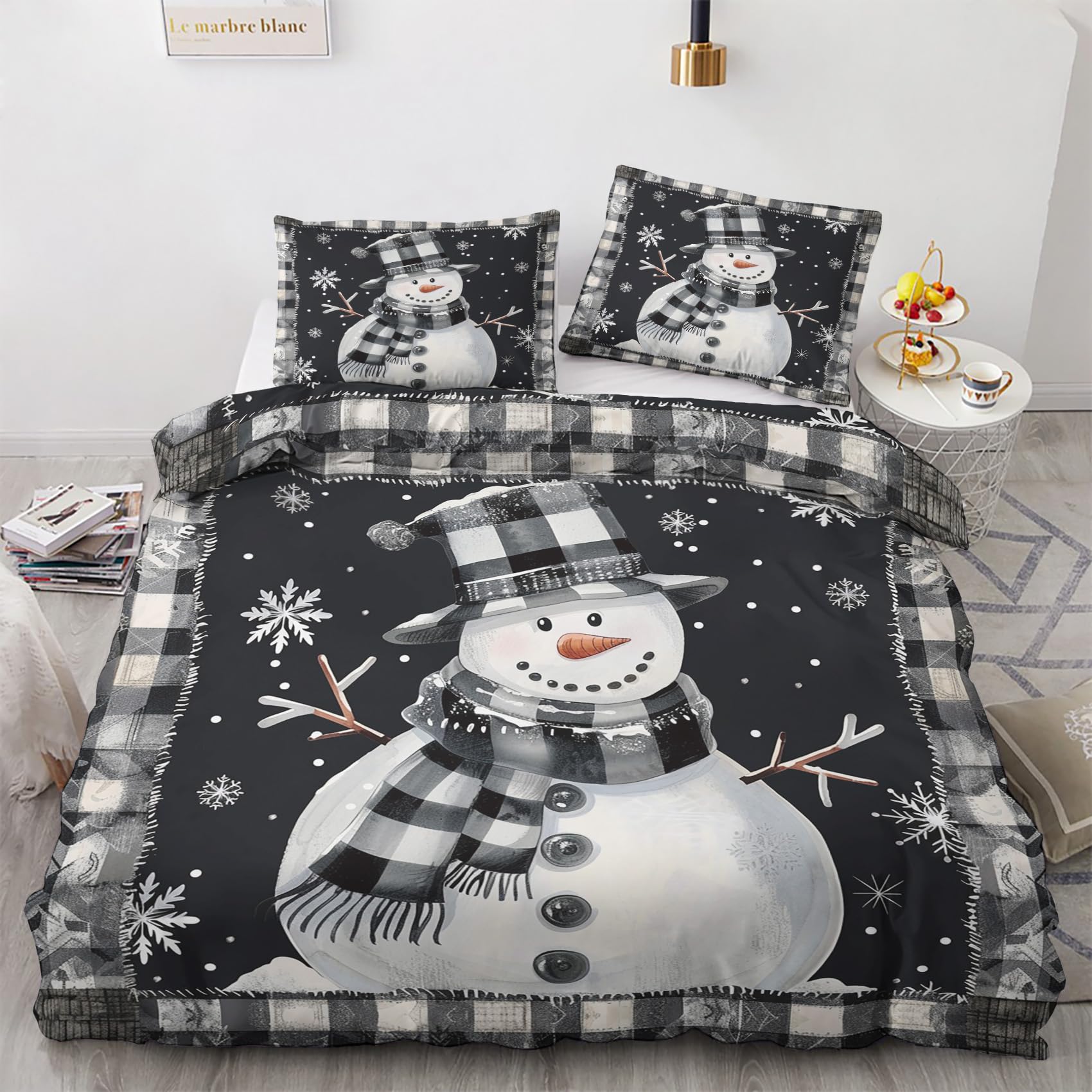 NOGAWA Xmas Snowman Super King Duvet Cover - Christmas Bedding Set - Reversible Quilt Cover & 2 Pillowcases with Zip and Ties, Ultra Soft and Non Iron Brushed Microfibre Bed Set 260 x 220