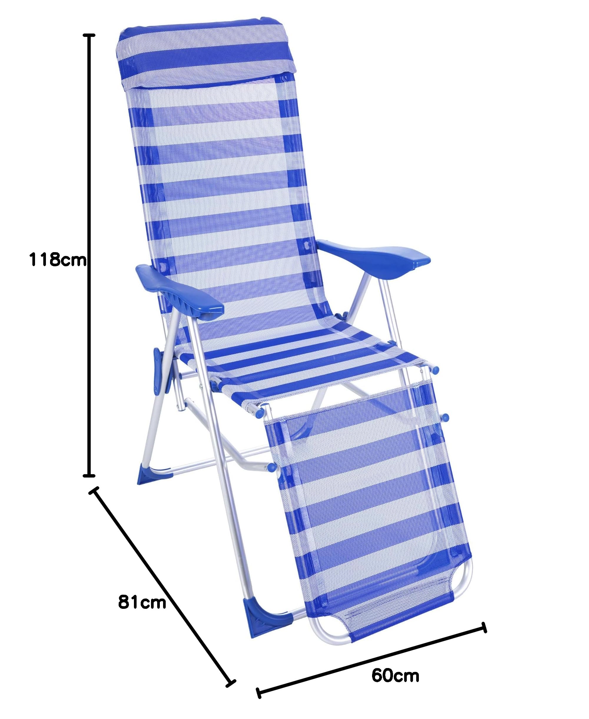 HERSIG - Silla Tumbona Plegable - Sillones Jardin Exterior - Sillas Tumbonas - Tumbonas Jardin con Reposapies - Exterior Terraza, Camping, Piscina - Ligera y Resistente - Rayas Azules