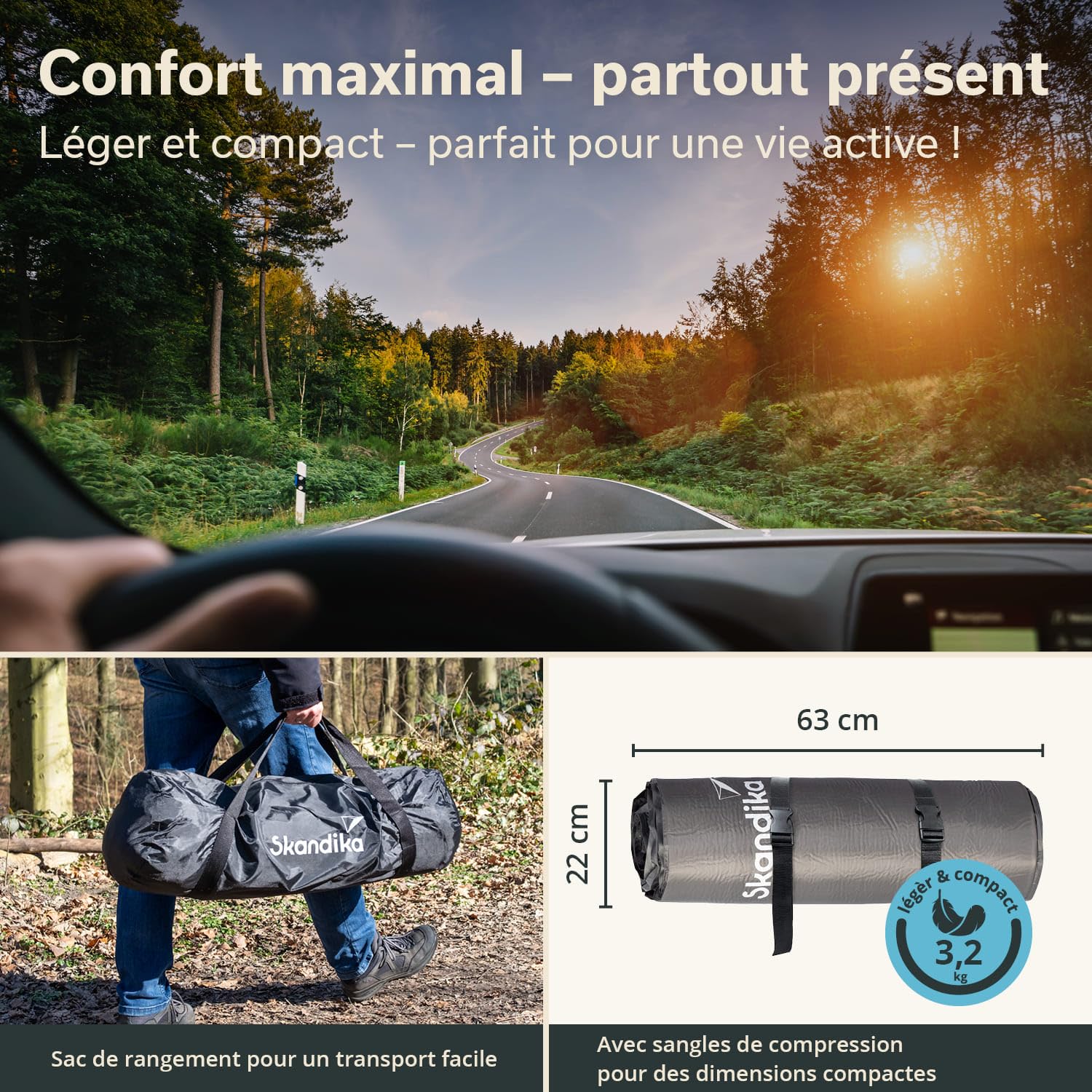 Skandika Easy Single/Double 3D Premium - Matelas autogonflant pneumatique Camping Lit d'appoint- 10 cm d'épaisseur