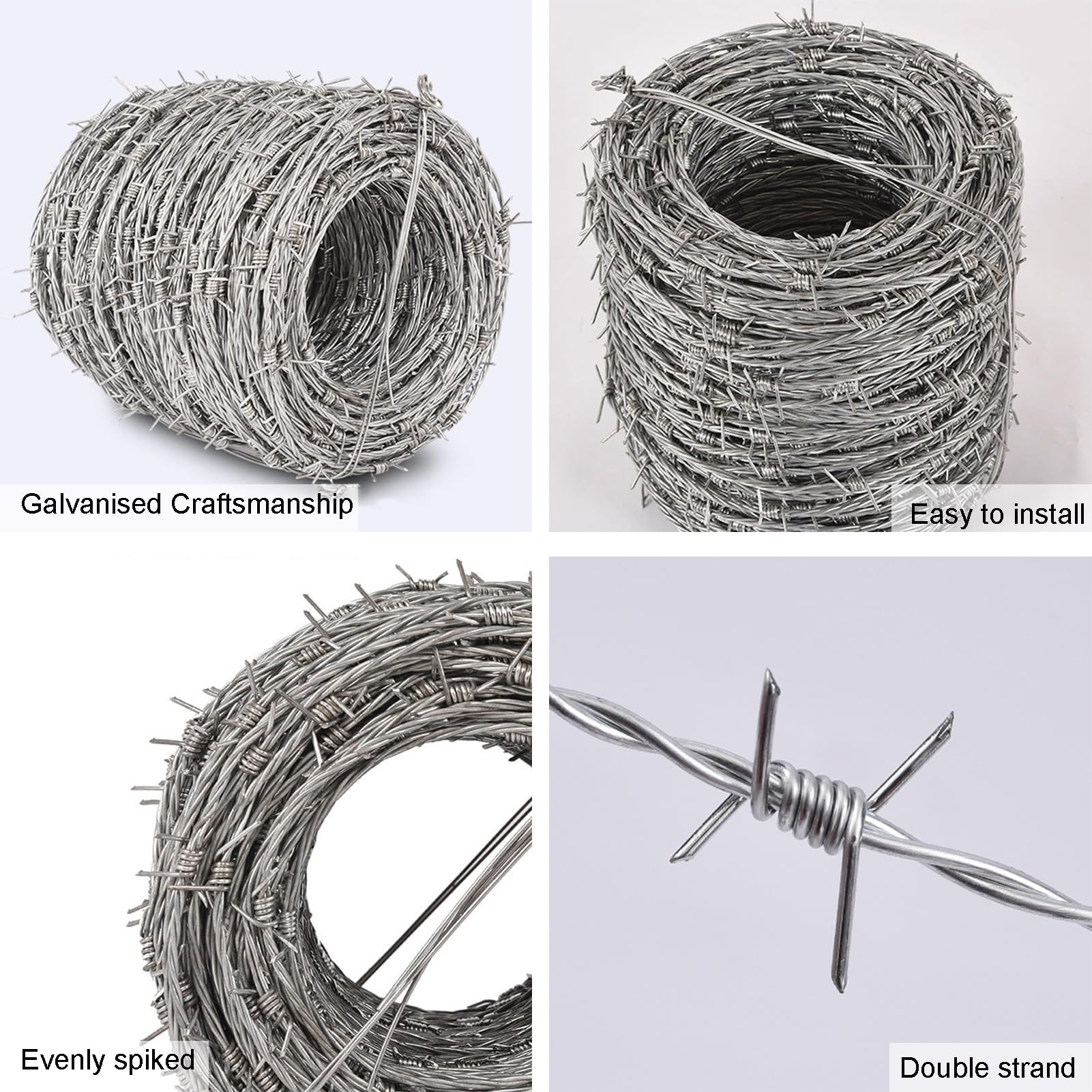 Alambre Espino Galvanizado Alambre de púas de 4 puntos, bobinas de alambre de púas antiescalada, alambre de púas en rollo para jardín al aire libre para cercas, bate de béisbol, artesanías residencia