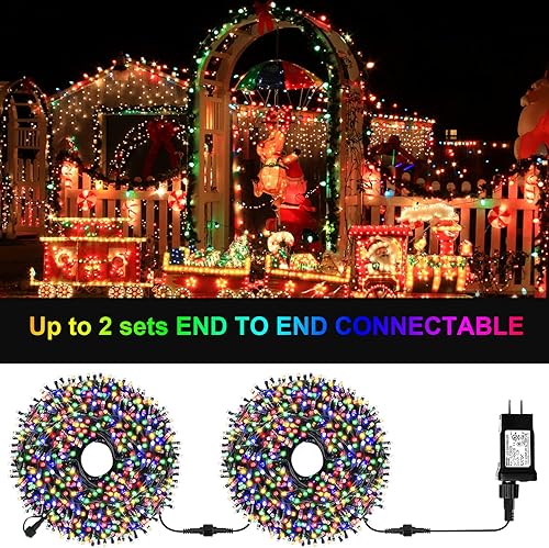 Miniatura 5 de 500 luces LED multicolor para árbol de Navidad de Halloween, luces de Navidad conectables de 170 pies con 8 modos de luces con certificación UL,