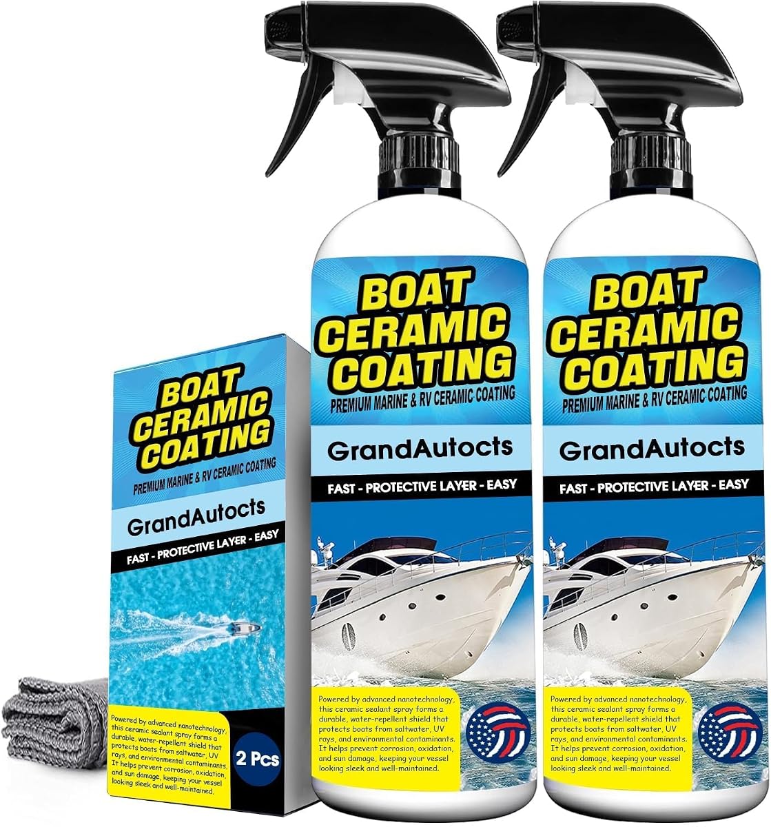 Marine Ceramic Coating For Boats - Rv Wax With Uv Protection For Fiberglass | Uv Damage Protection & Surface Enhancement | Boat Spray Wax, Boat Cleaner, Boat Accessories (2Pcs)