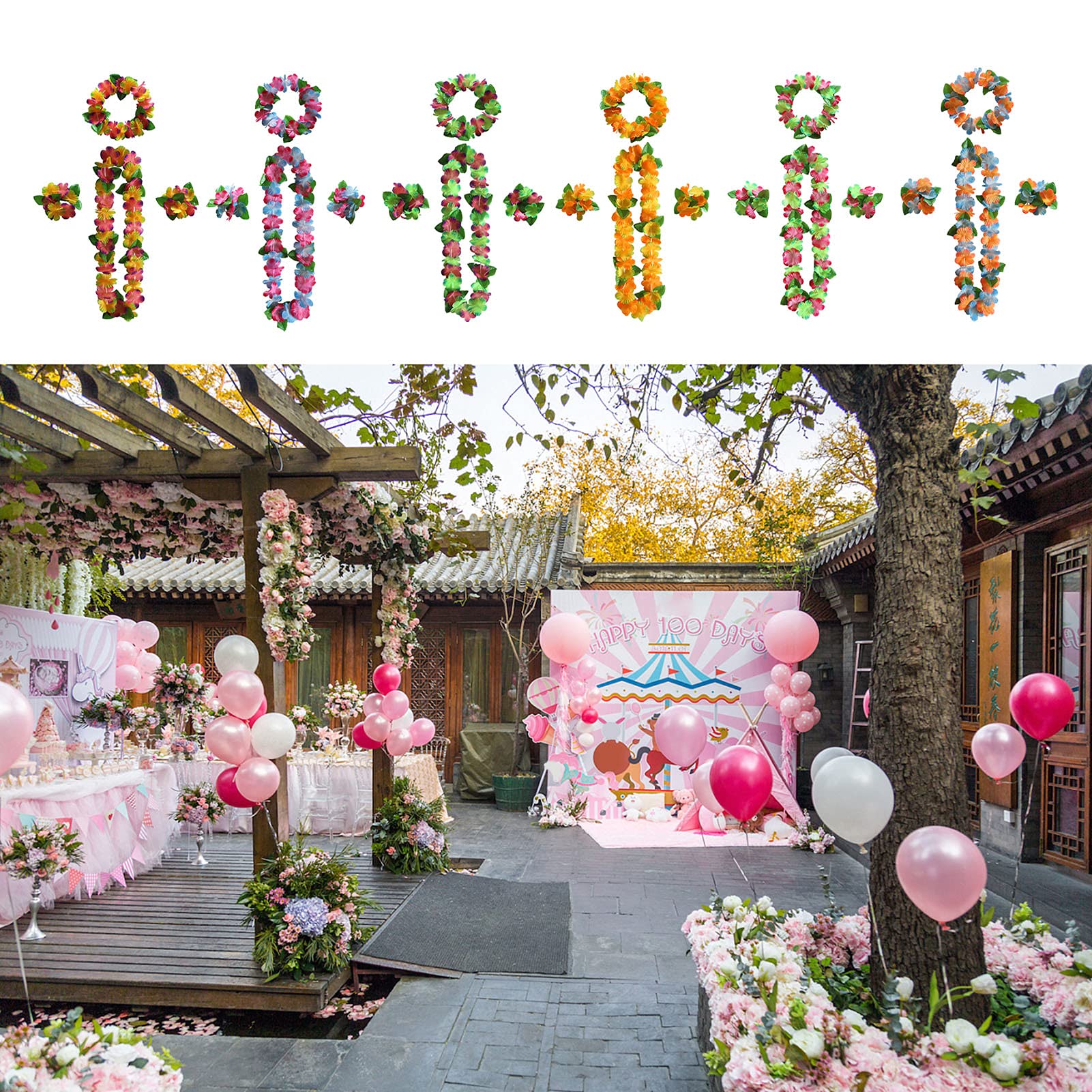 Set Accessori Hawaiani - 4 Pezzi Con Collane E Bracciali Per Feste A Tema Tropicale - Foto 5