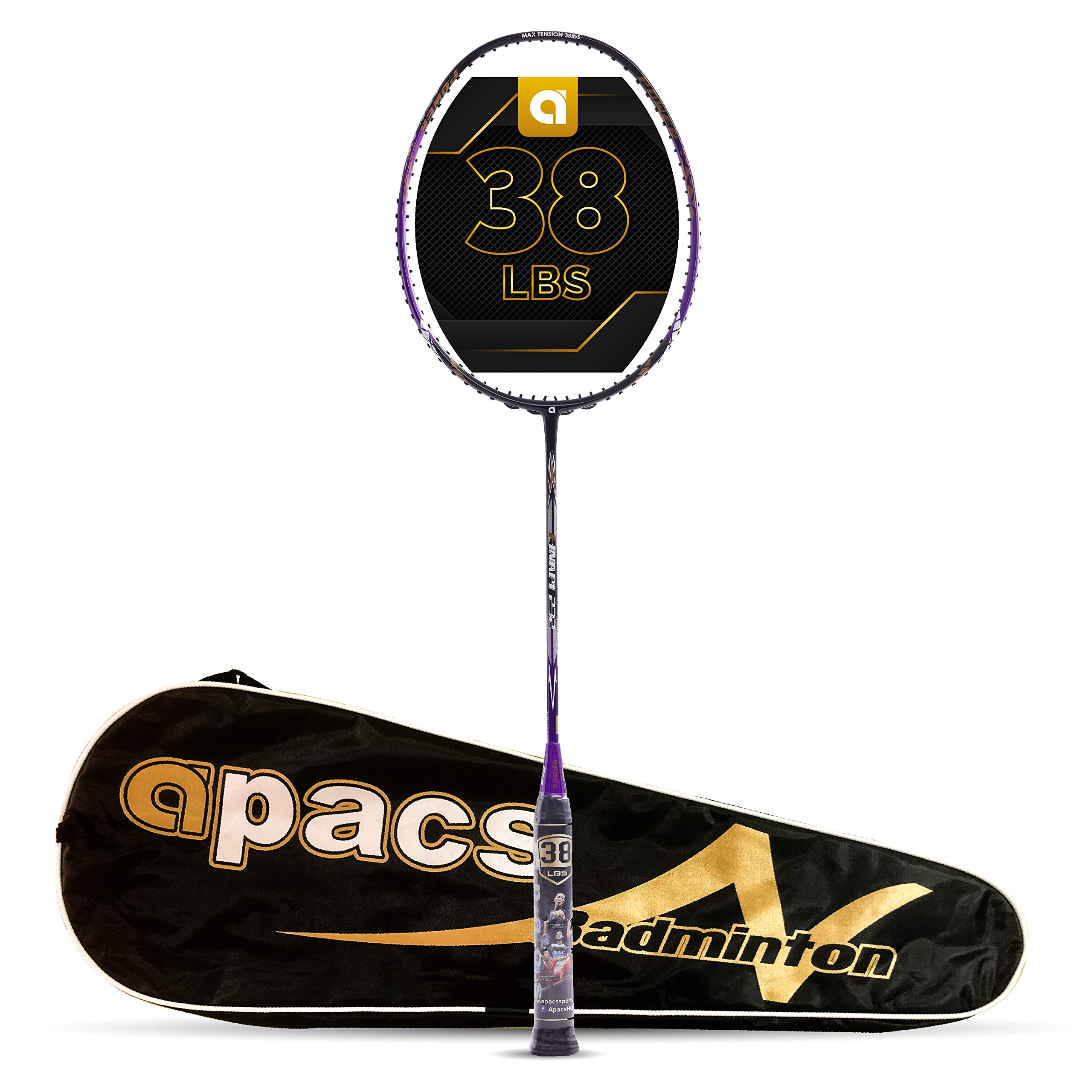 Finapi 232 (Unstrung, 38 LBS Max Tension) Made in Vietnam | 100% Japanese Graphite | High Modulus | High Power Badminton Racket with Free Full Cover | G1-4 1/4 inches (Purple)