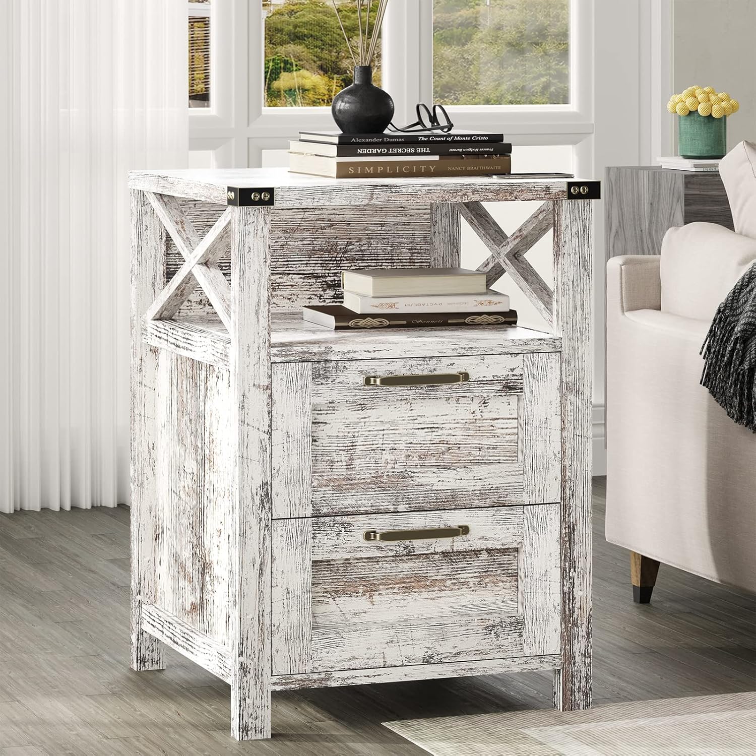 Itaar Farmhouse Rustic Nightstand with Drawers for Bedroom