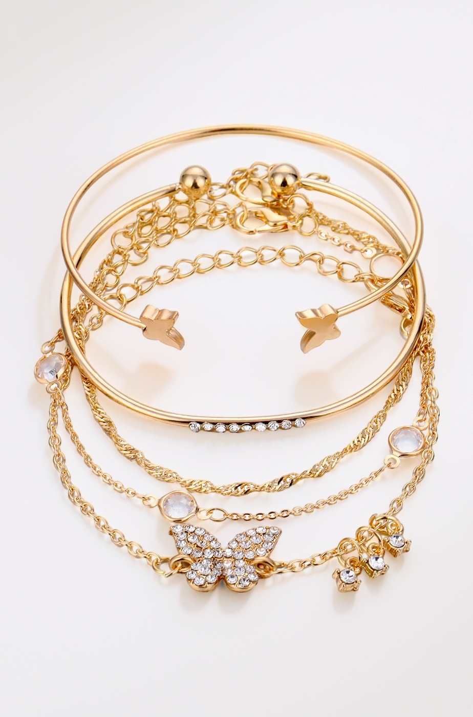 Set of 5 Stylish Multilayer Crystal Bangle Gold Plated Bracelet for Women and Girls (Golden) (13073b), One Size