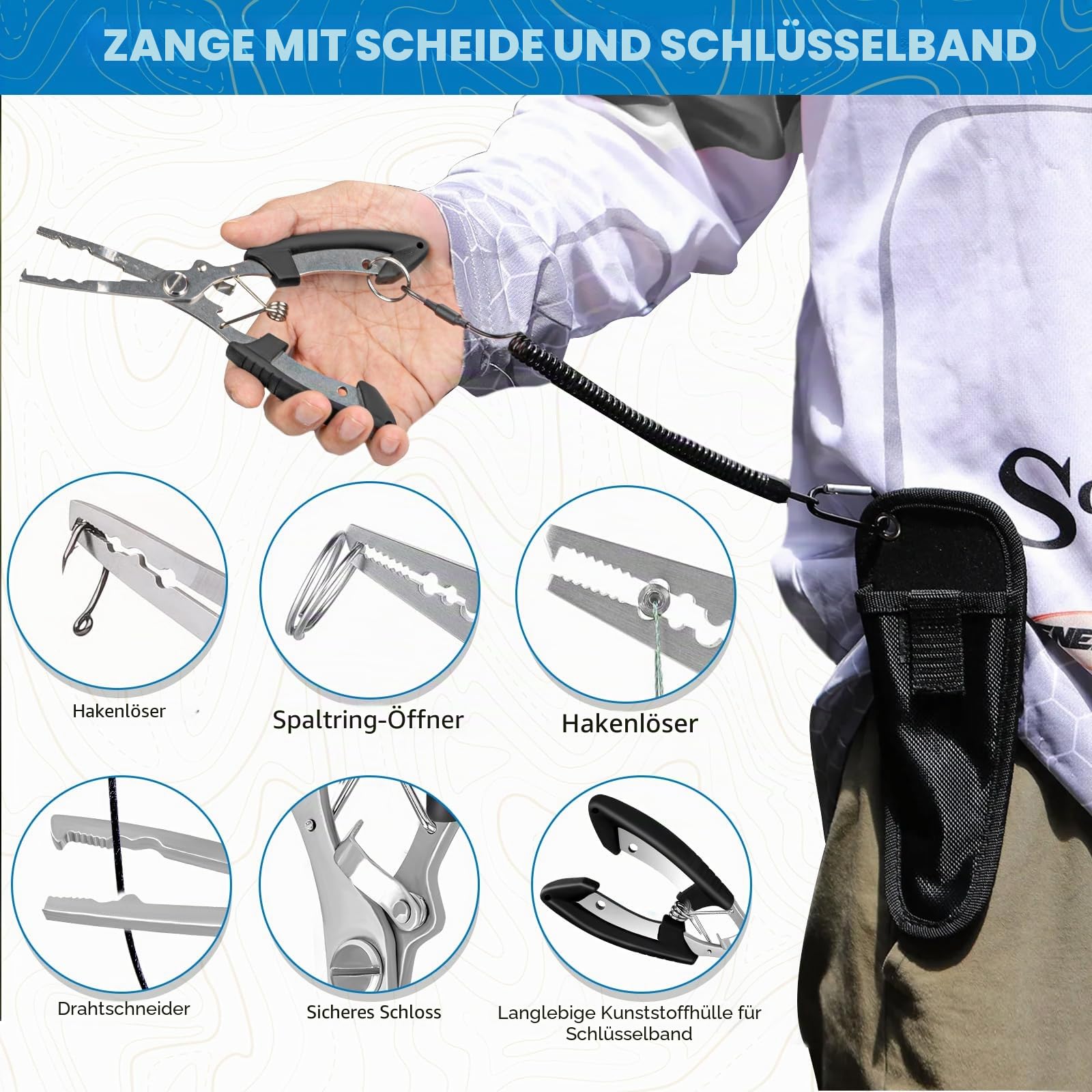 THKFISH 7 Stück Angeltaschen Set, Tactical Angeln Tragetasche mit Angelzange Tackle Kits, Fischhaken Entferner Tools, Fisch Zange mit Scheide und Werkzeug Lanyards, Digital Fishing Gewicht Skala