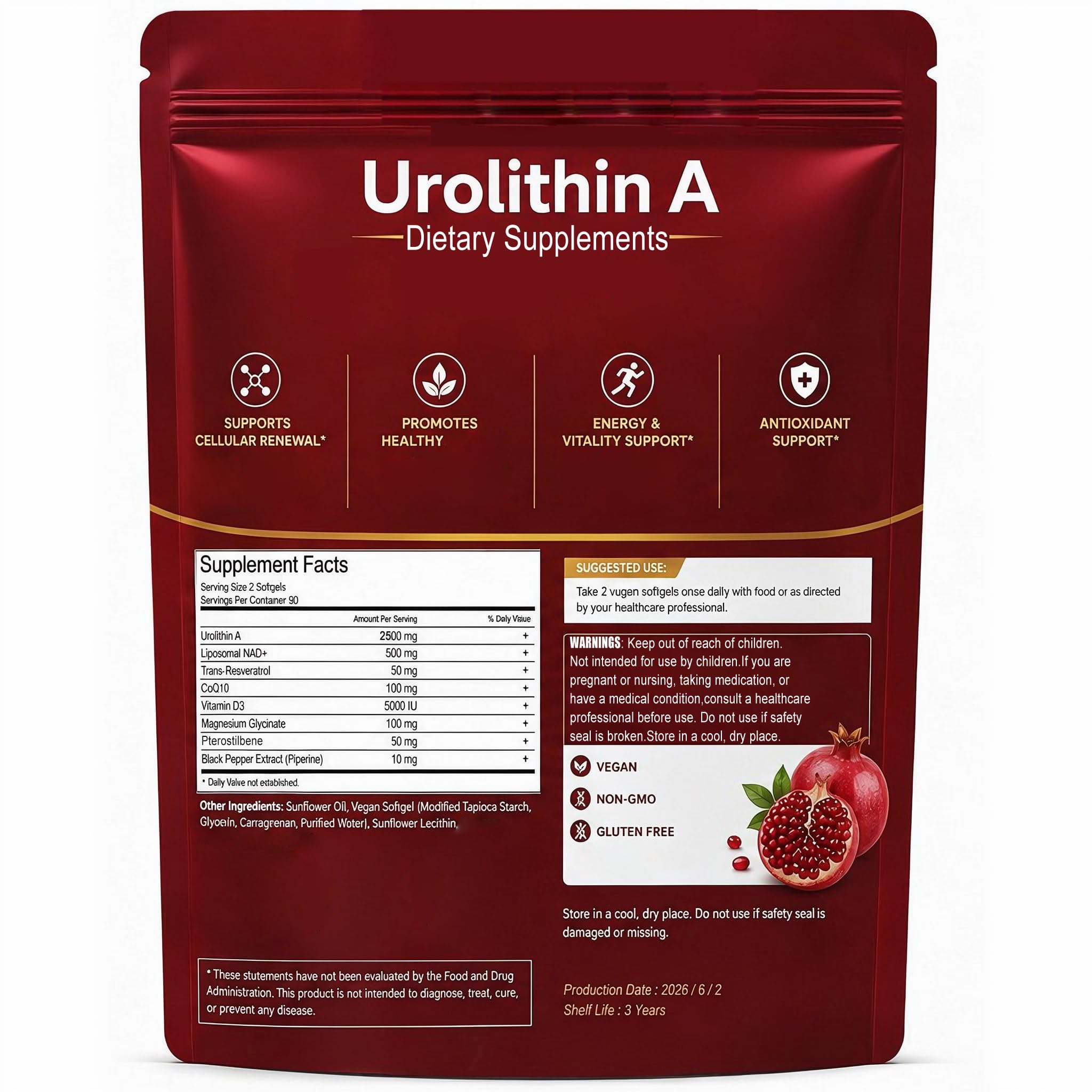 Urolithin A+ Supplement, 12-In-1 Formula with Liposomal NAD+, Trans-Resveratrol, Support Cellular Health & Mitochondrial, Natural Antioxidant, Promotes Muscle Strength & Endurance, 180 Softgels — Amazon image 8